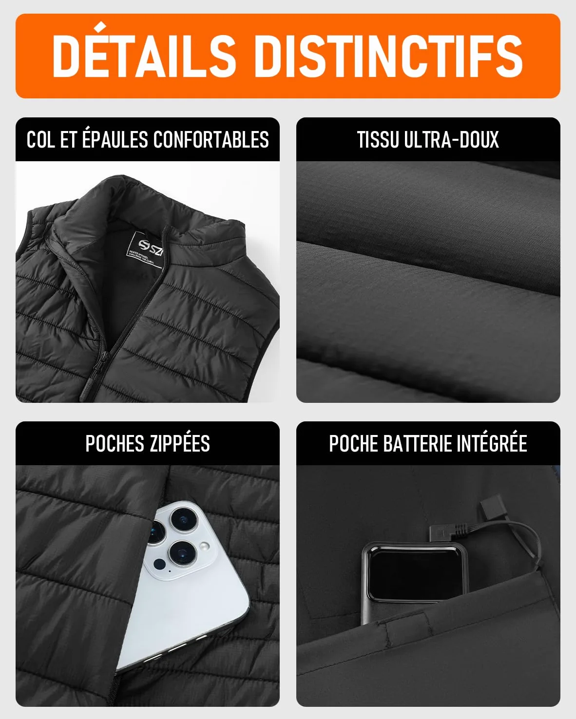 SZNX Gilet Chauffant Femme avec Batterie Incluse – Veste Chauffante Électrique 6 Zones, Gilet Chauffant Hiver Femme 3 Niveaux, Sans Manche, Veste Chauffante Extérieur Froid, Noir