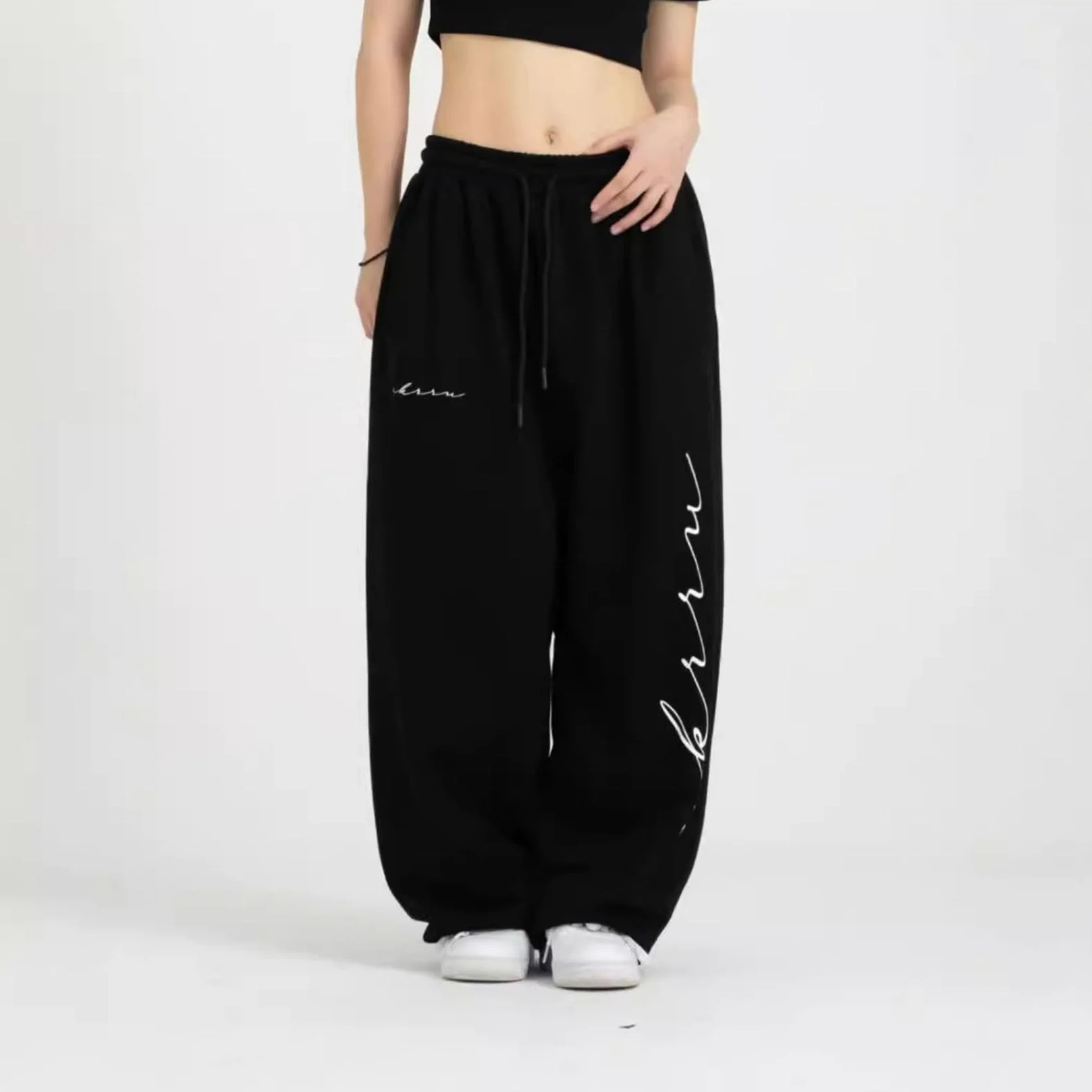 Pantalon large avec cordon de serrage imprimé lettres, style hip-hop, danse jazz, 100 cm