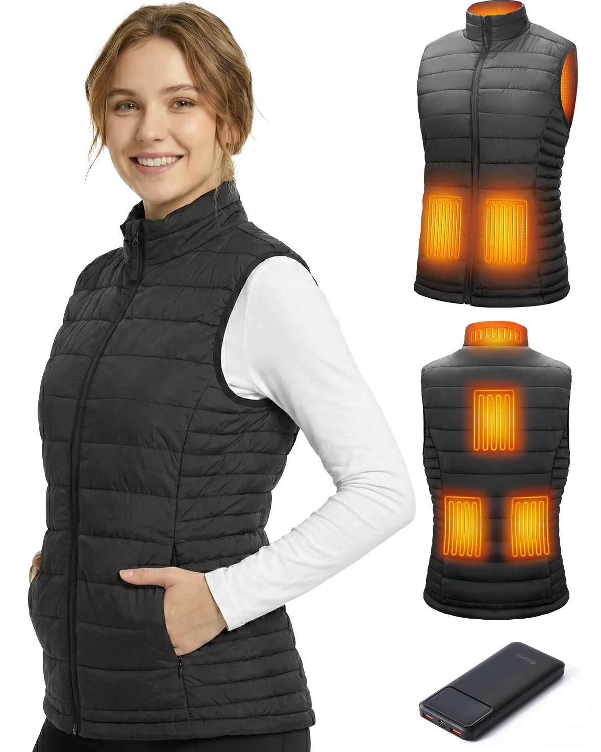 SZNX Gilet Chauffant Femme avec Batterie Incluse – Veste Chauffante Électrique 6 Zones, Gilet Chauffant Hiver Femme 3 Niveaux, Sans Manche, Veste Chauffante Extérieur Froid, Noir
