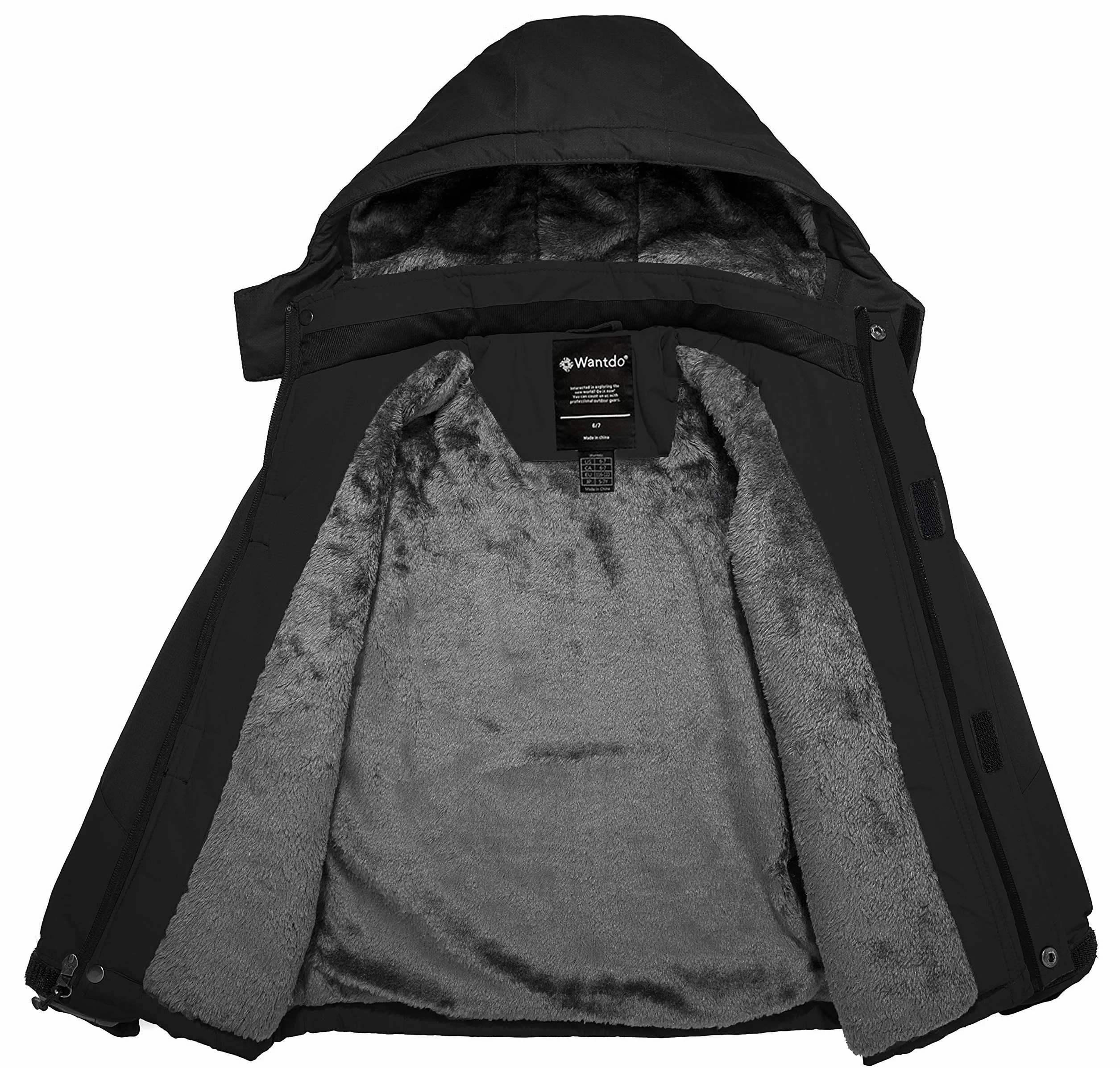 Wantdo Veste de ski de montagne pour garçon Manteaux chauds d'hiver en polaire Veste imperméable respirante Veste d'extérieur à capuche coupe-vent