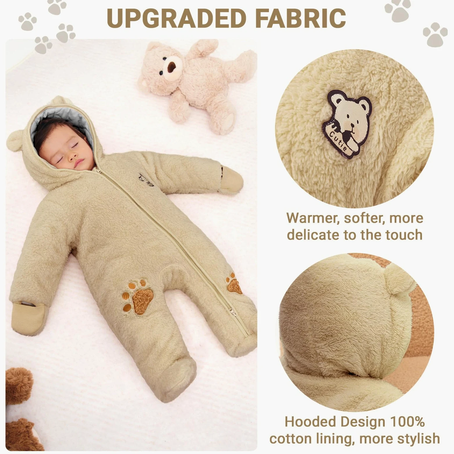 JiAmy Combinaison Bebe Garcon Fille Hiver Polaire Combipilote Pilote Bébé Manteau à Capuche Manches Longues Ours Combinaison de Neige 0-12 Mois