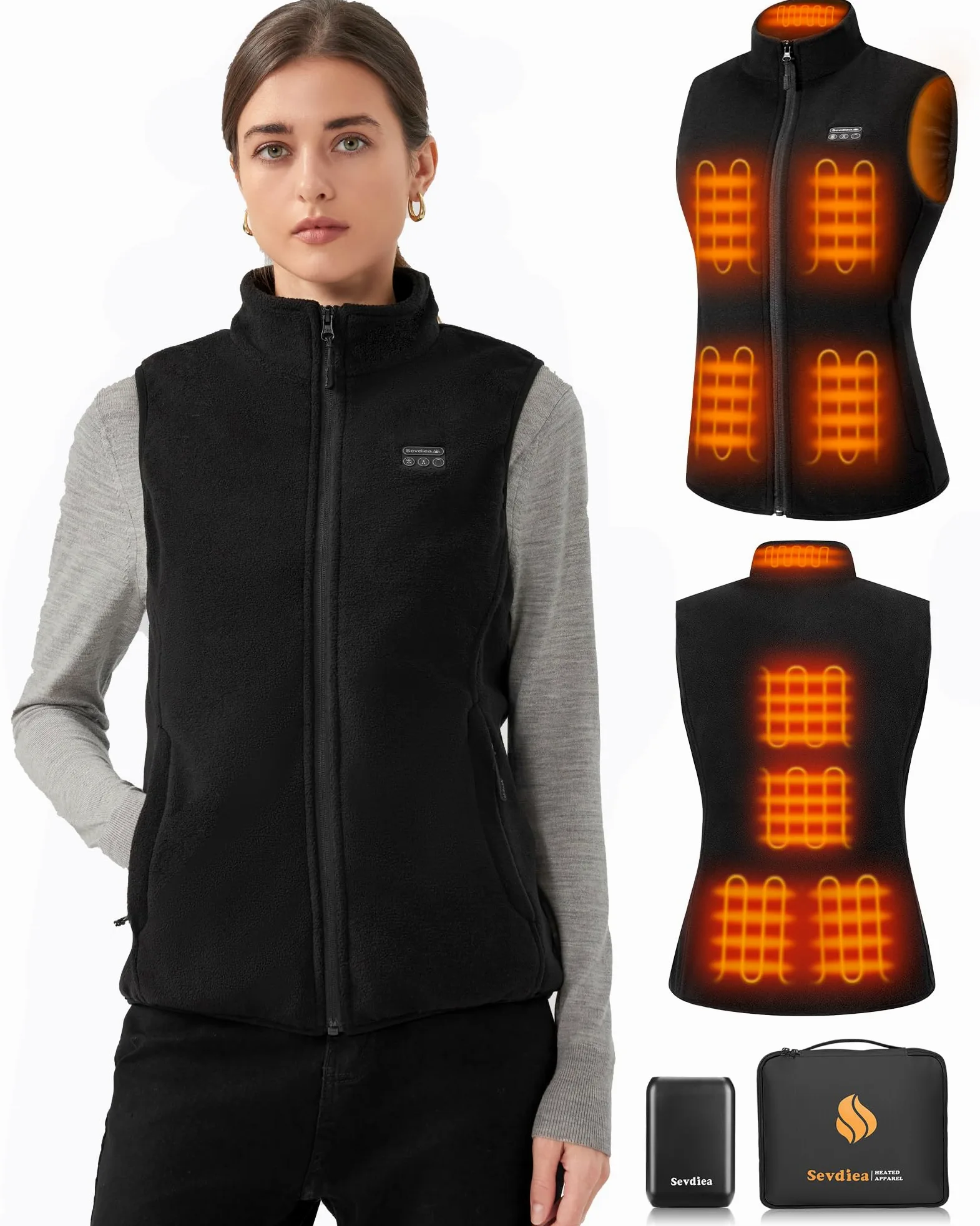 Gilet Chauffant Femme avec Batterie Incluse de 16000mAh 7.4V, Gilets Chauffant Polaire avec 9 Zones Chauffantes pour Hiver, Gilet Chauffants pour Sports en Plein Air-M