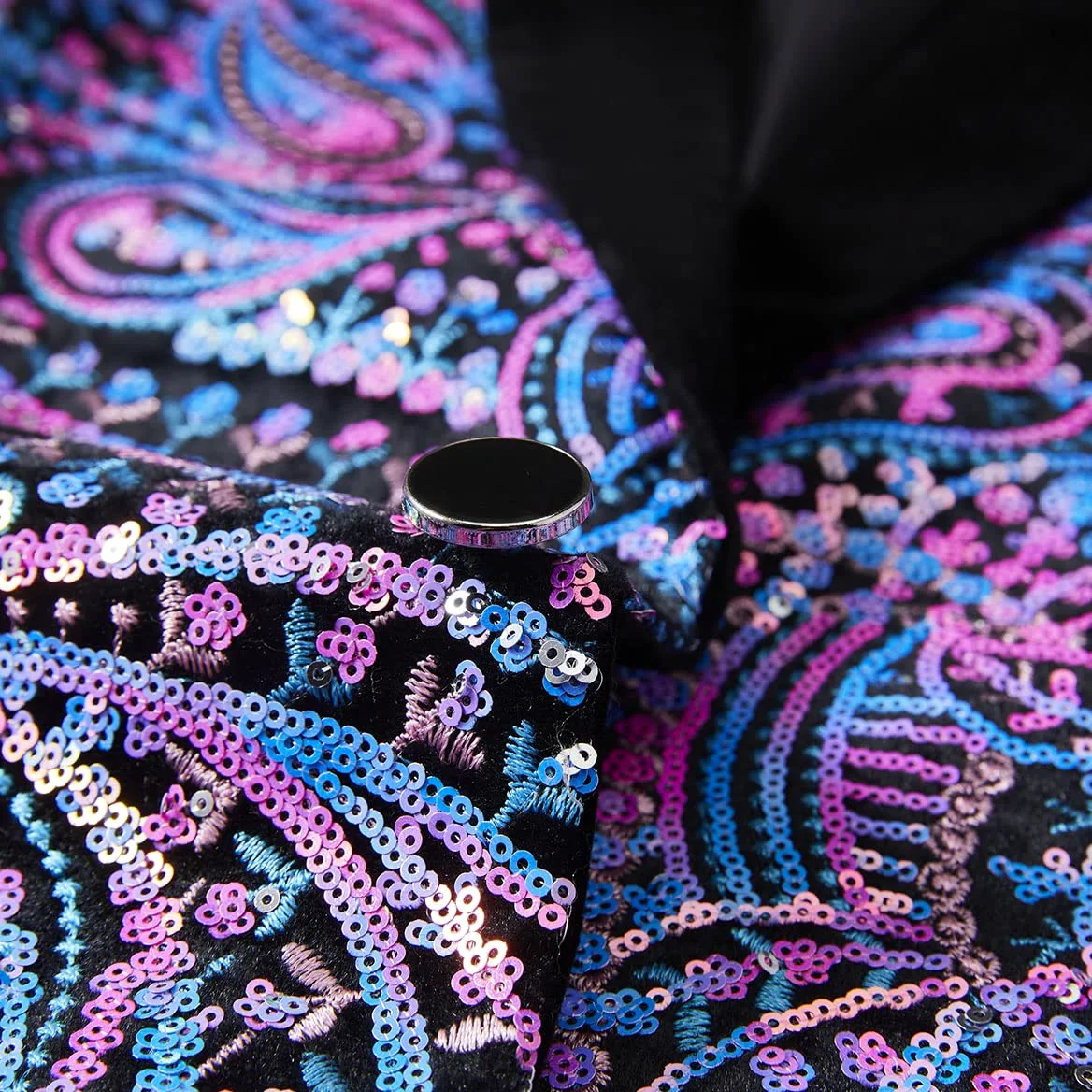 Veste de Costume à Paillettes Brillantes pour Hommes Veste de Costume à Fleurs Classique à la Mode, adaptée aux fêtes, Mariages, banquets, bals