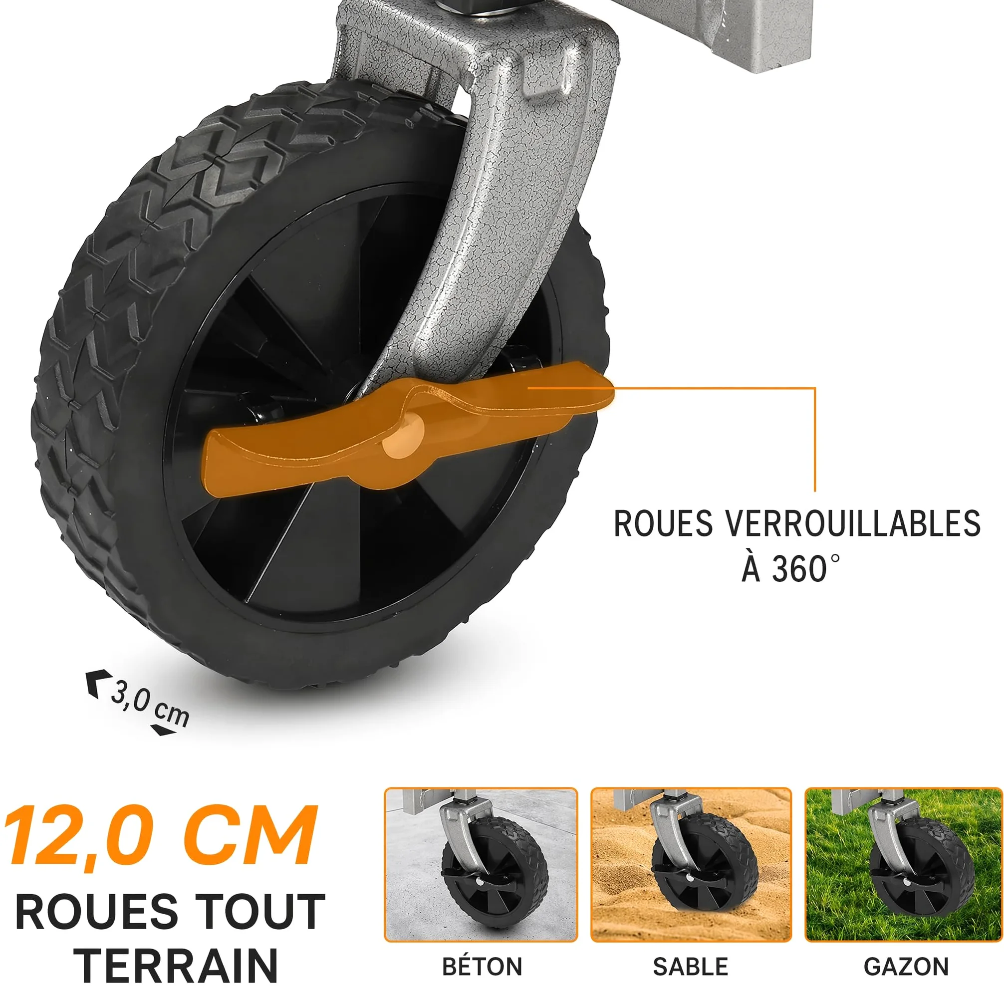 Chariot Pliable à Roulette - Chariot de Plage, Roues Tout-Terrain, poignée réglable, Taille compacte(74x45x84 cm) - avec Jusqu’à 100kg - Idéal pour Camping, Plage, Jardinage, Gris