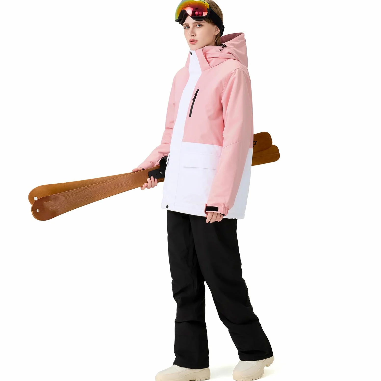 HOTIAN Ensemble veste et pantalon de ski pour femme - 2 pièces - Imperméable - Coupe-vent - Hiver - Chaud - Ski - Neige - Ensemble snowboard