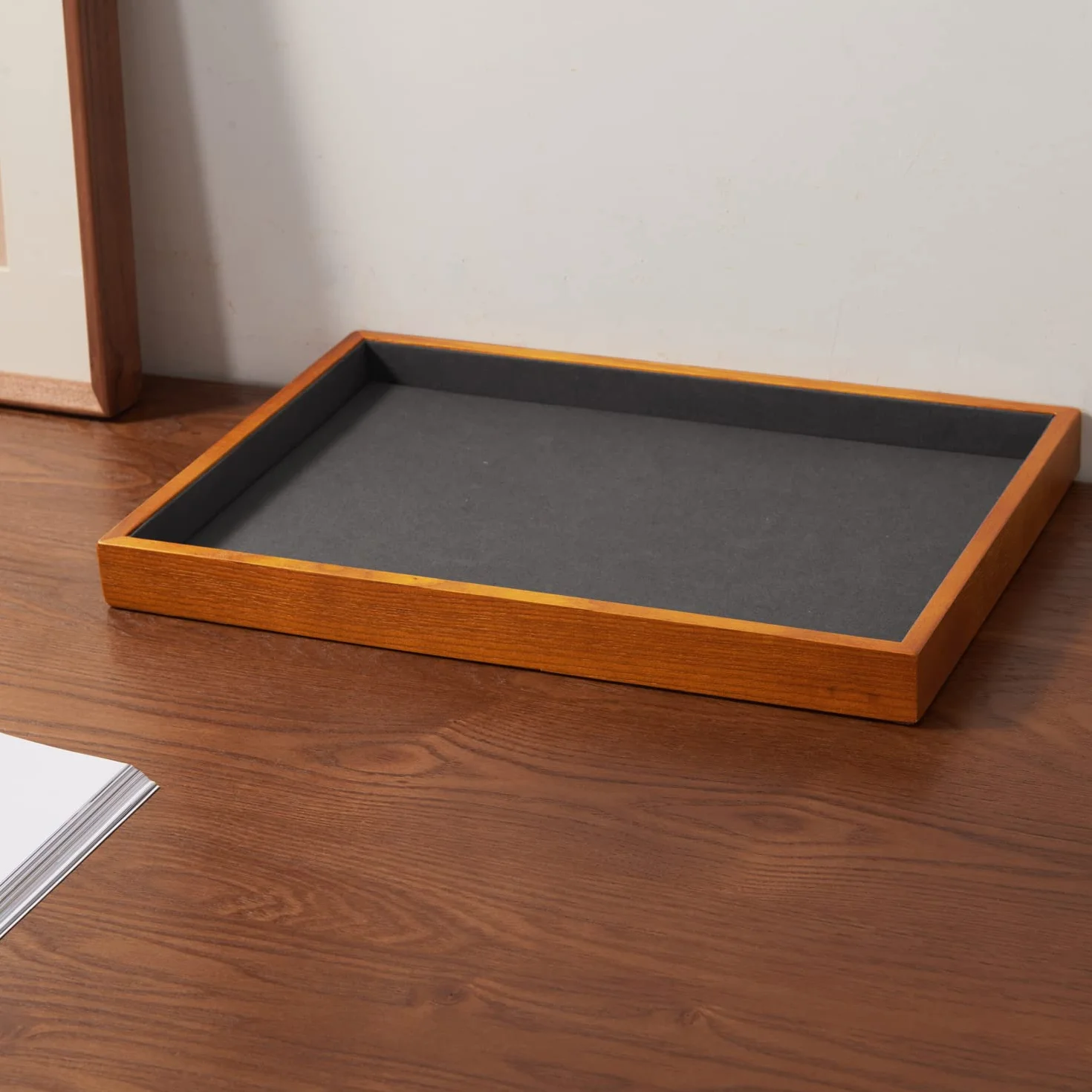 Oirlv Bois Massif Plateau Plat Pour Bijoux,Empilable,Tiroir Pour Bijoux,Organisateur,Vitrine,Porte Bijoux(Gris)