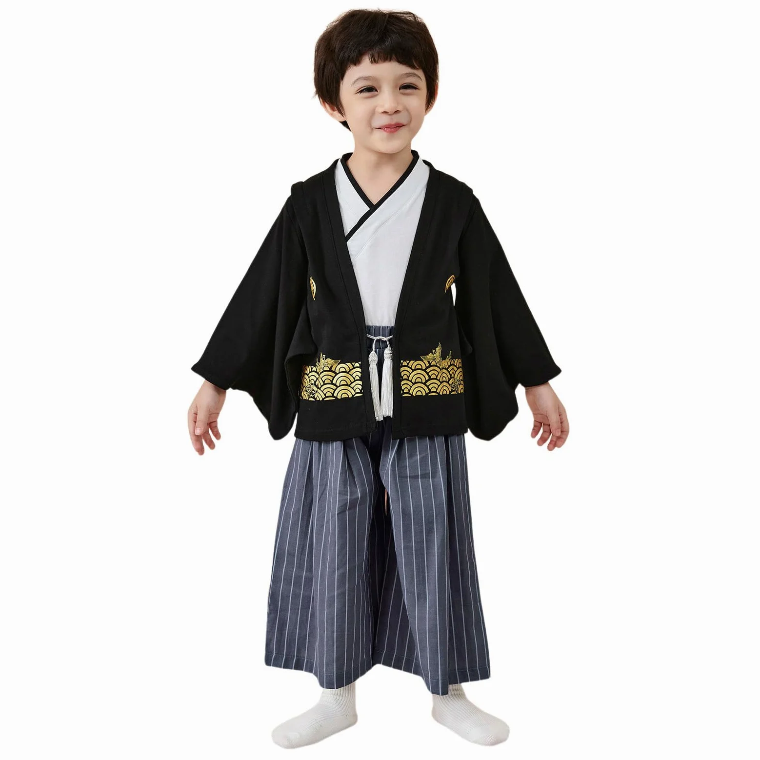 1 ensemble kimono traditionnel costume kimono traditionnel pour garçon en tissu noir