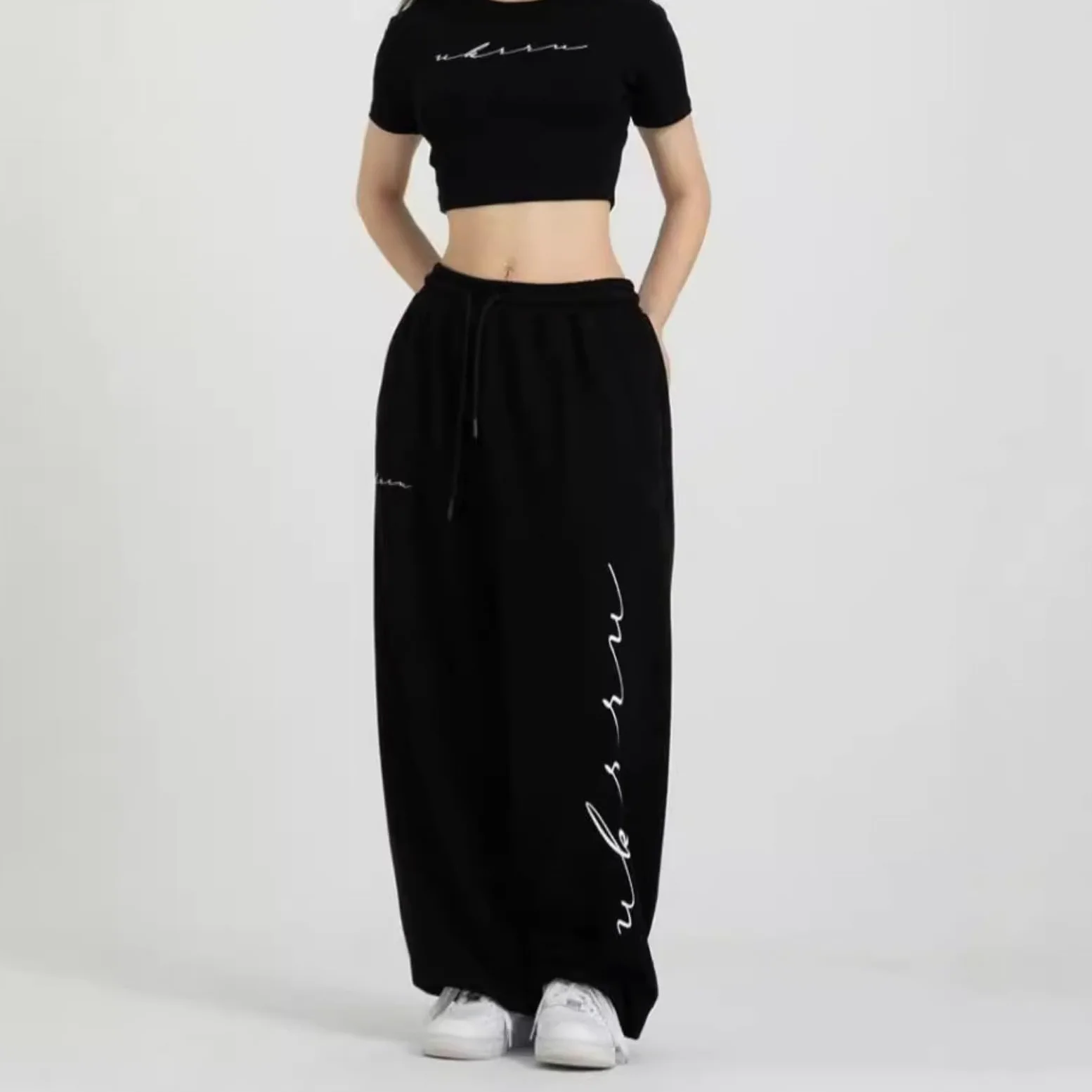 Pantalon large avec cordon de serrage imprimé lettres, style hip-hop, danse jazz, 100 cm