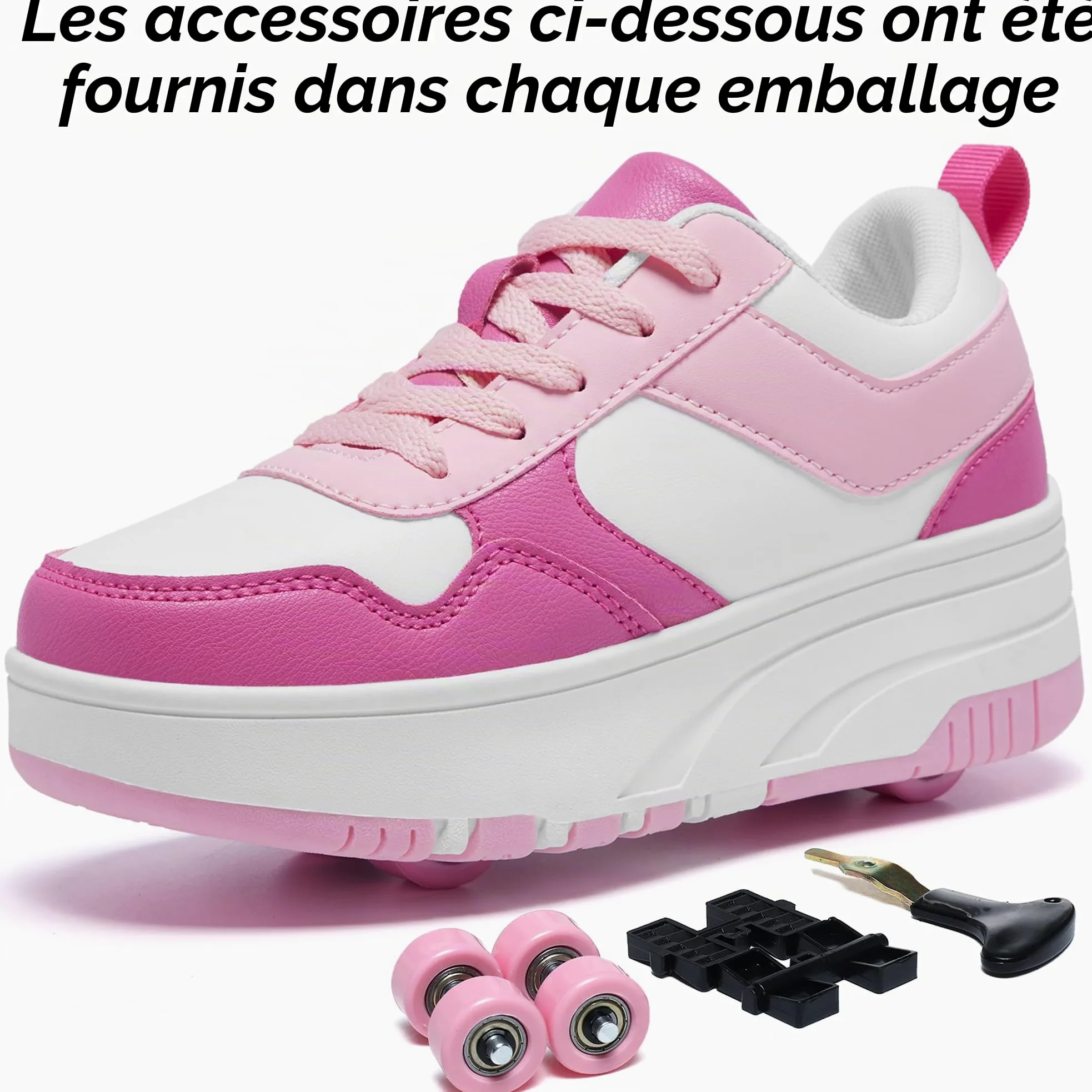 Chaussures avec Roues pour Garçons et Filles, Patins de Patinage pour Enfants, Patins à Roulettes avec 4 Roues Amovibles, Confort Sportif en Plein Air pour Enfants, 22 EU