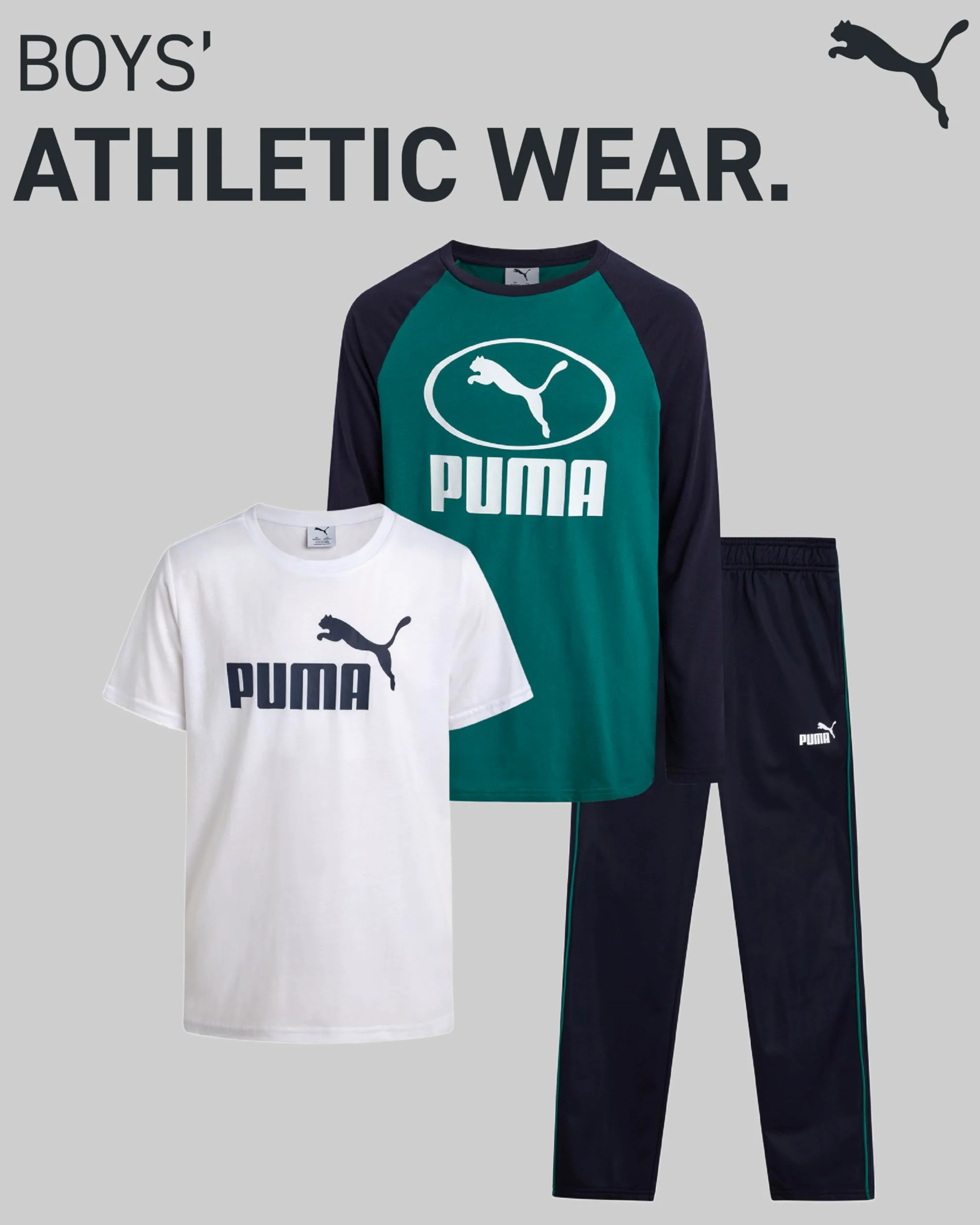 PUMA Ensemble de pantalons de survêtement pour garçons – 3 pièces pull en polaire à manches longues t-shirt et pantalon de jogging pour enfants (8-16)
