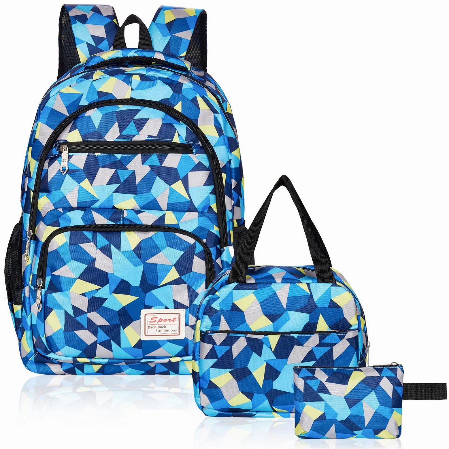 Sciphylia Cartable Fille Primaire Garcon Imperméable Sac a Dos Enfant Fille CP CE2 Elementaire 3 en 1 Sac à Dos Poids Léger avec Sacs à Lunch et Trousse pour CE1 CM1 CM2 D'école Étudiants, Bleu