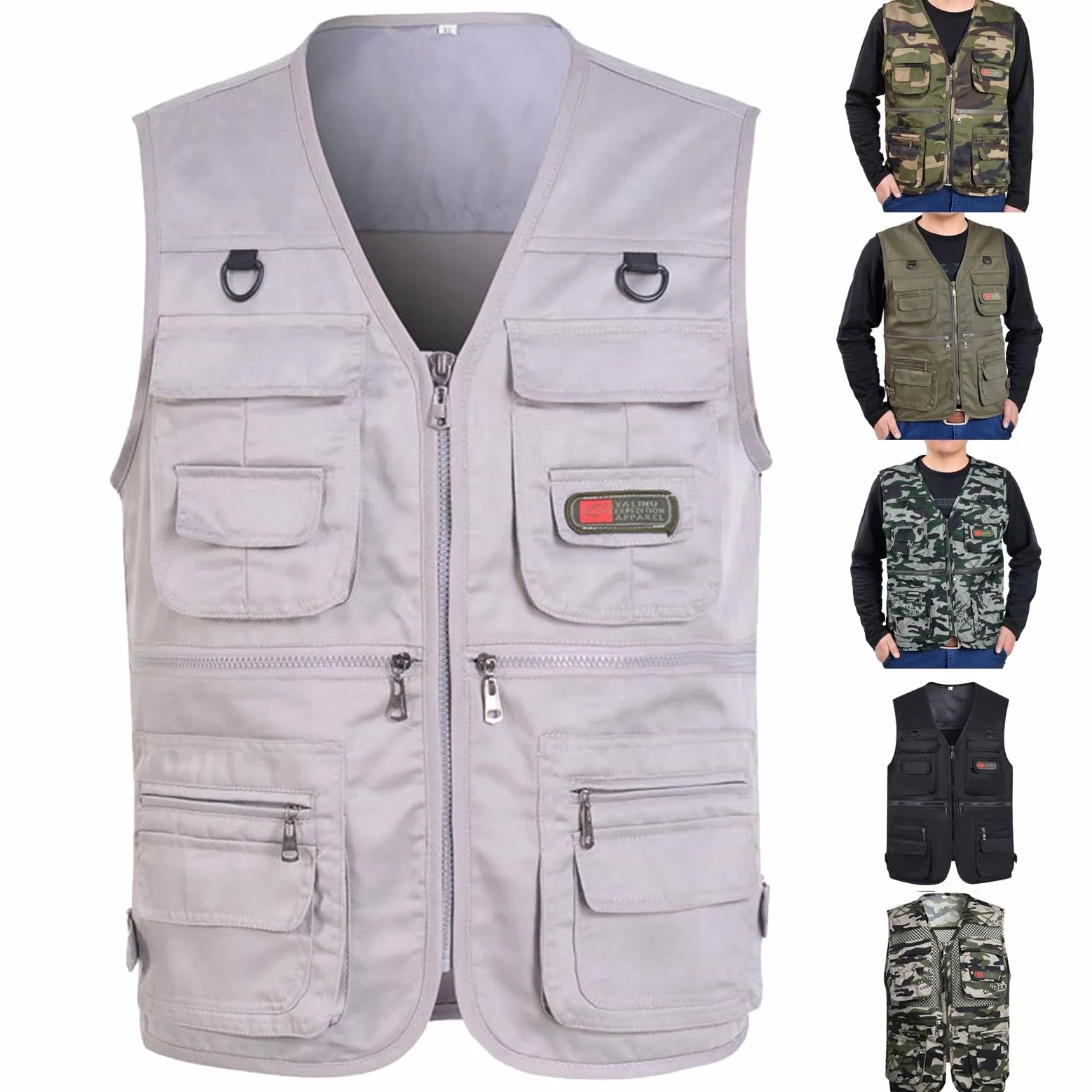 Gilet de pêche pour homme - Gilet d'extérieur multi-poches sans manches - Gilet de chasse pour homme avec de nombreuses poches - Veste softshell légère sans manches - Veste de loisirs - Veste