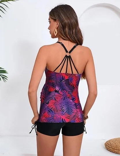 Maacie Maillot De Bain De Maternité Deux Pièces avec Cordons De Serrage Latéraux Dos Nu Plante Violette L