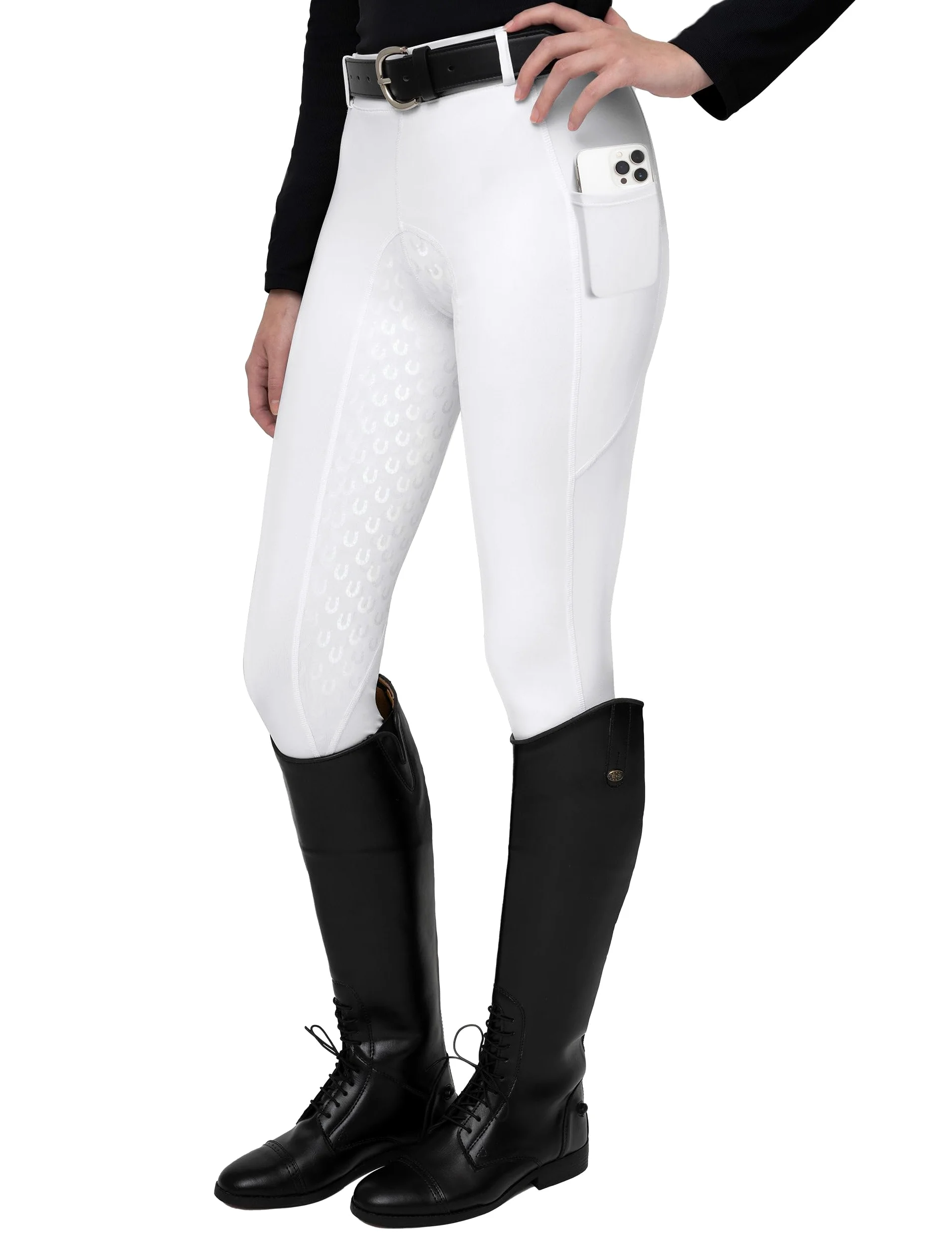 FitsT4 Sports Leggings d'équitation pour Femmes Pantalon d'équitation entièrement doublé en Silicone avec Poche pour téléphone Portable et Passants de Ceinture