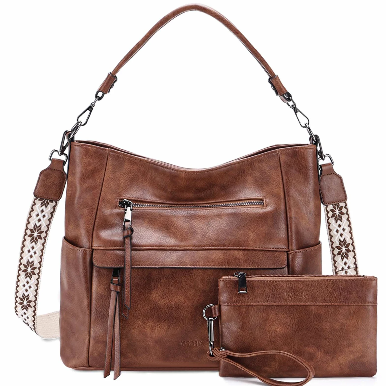 VASCHY Sac à Main Hobo Femme, Sac Bandoulière Femme Cuir PU Grande - Sacs à Main Portés Épaule/Portés Main avec Portefeuille pour Shopping, Travail et Voyage