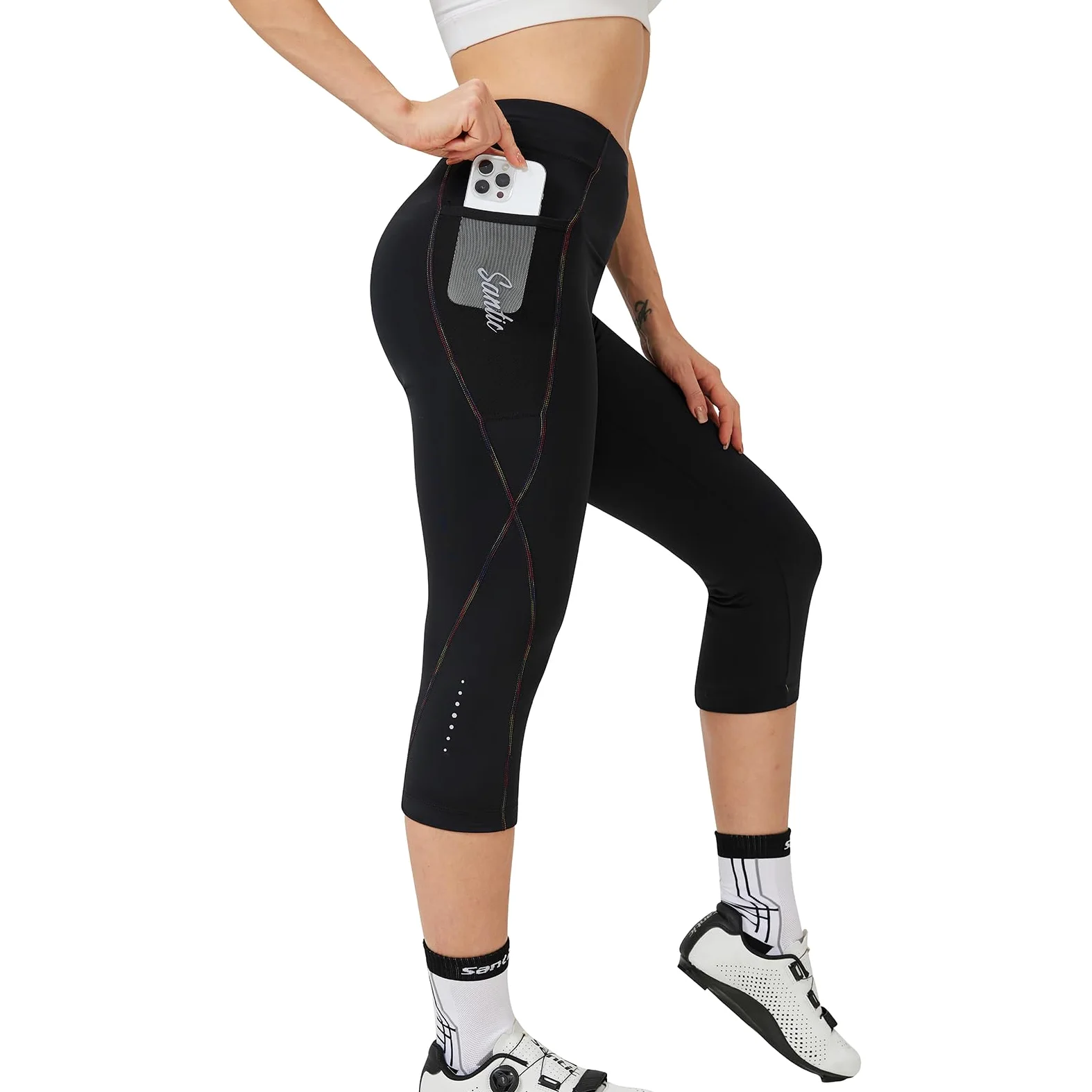 Santic Short de Cyclisme pour Femme - Short de Cyclisme rembourré 3/4 - Ao Dai