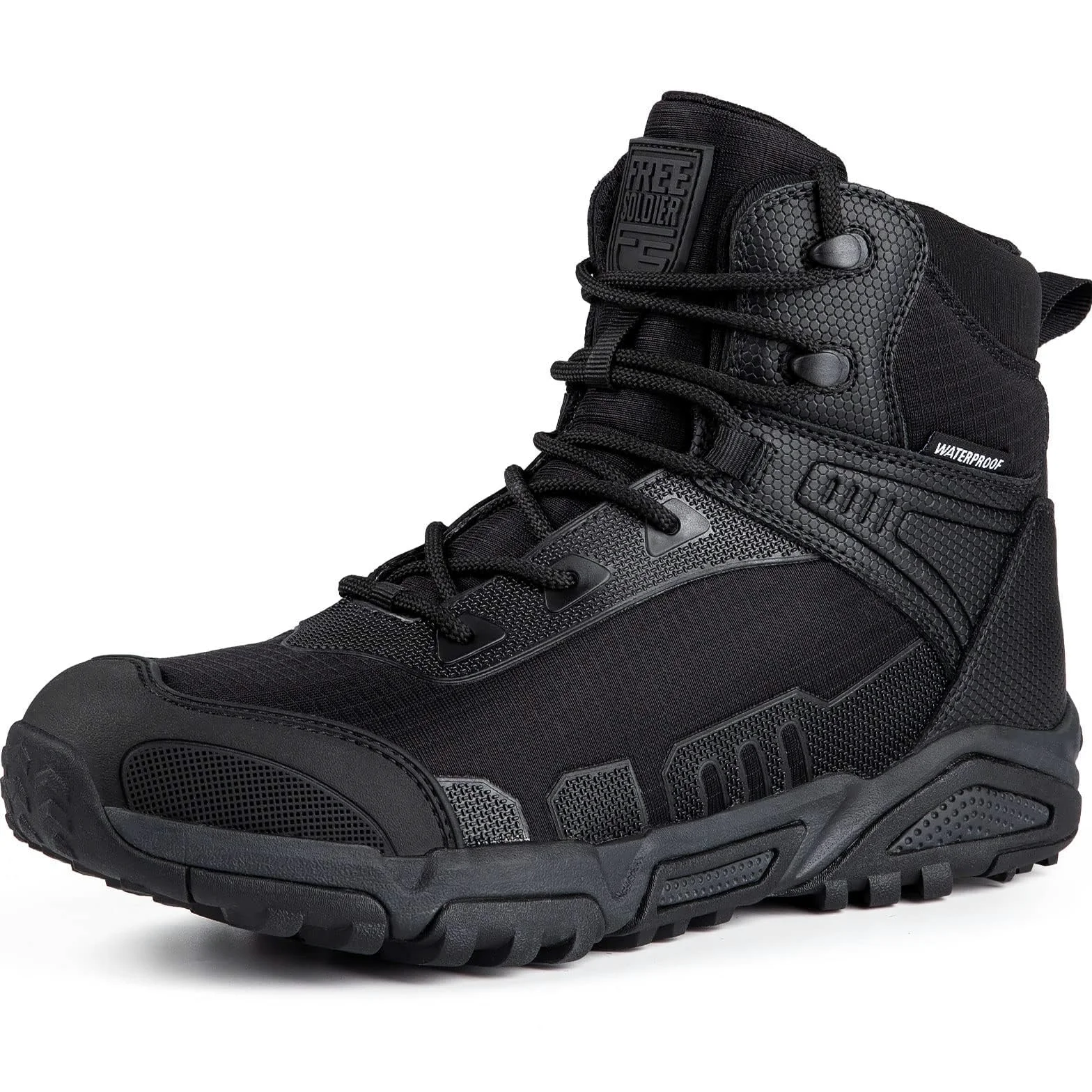 FREE SOLDIER pour Homme Mid Haute durabilité Lacets Bottes Durable Imperméable Armée Combat Chaussures Respirant Tactique de Randonnée