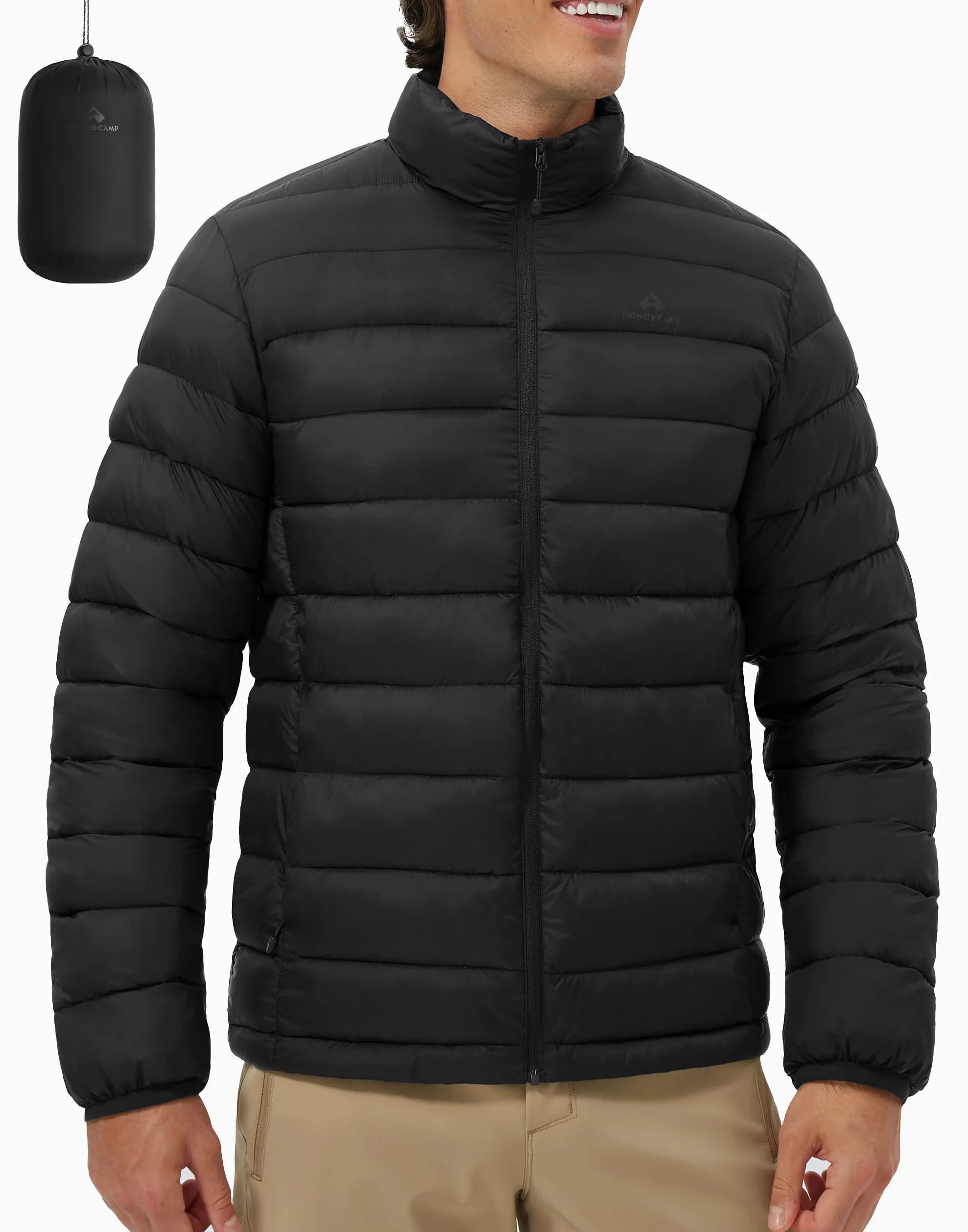 Pioneer Camp Veste matelassée homme - Veste de transition légère et chaude style doudoune, imperméable et coupe-vent, manteau d'hiver avec 4 poches, pliable pour loisirs, randonnée et voyage