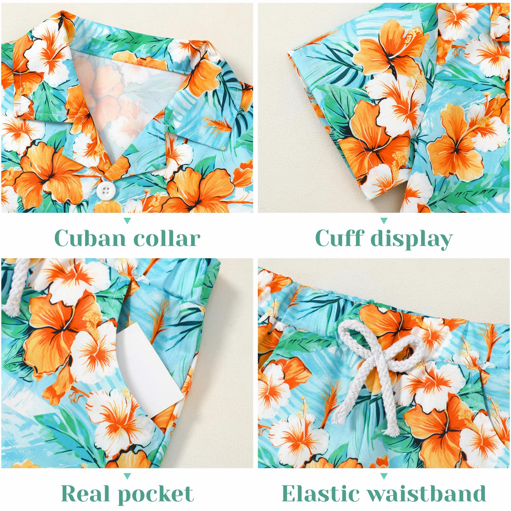 ZOEREA Tenue Hawaii pour garçons, ensemble de 2 pièces chemise + short, chemise de plage à boutons + short pour enfants 4–10 ans