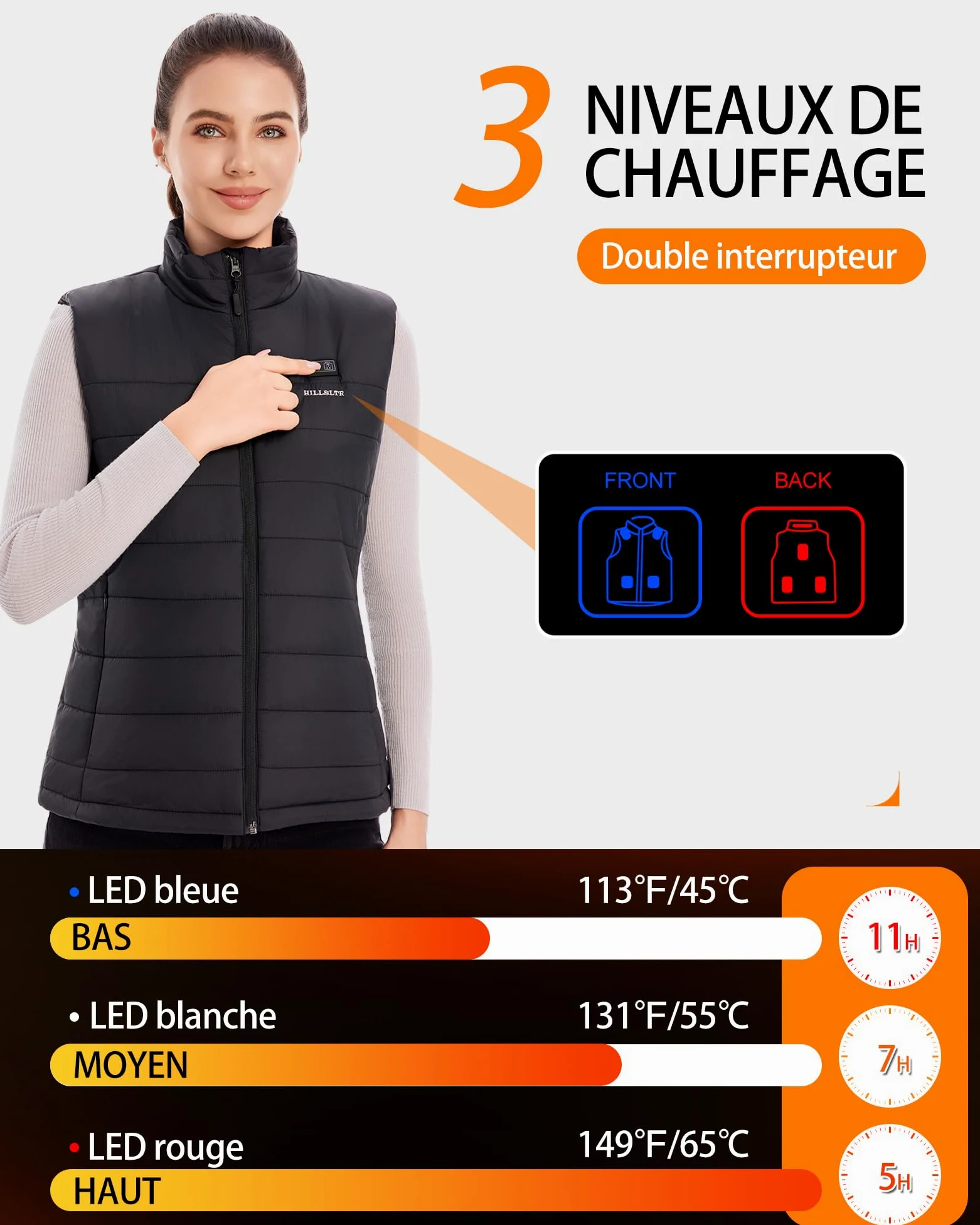 Gilet Chauffant Femme avec Batterie 7.4V 18400mAh – Gilet Chauffant Électrique Léger, Lavable en Machine, Veste Chauffante Léger Déperlant pour Hiver