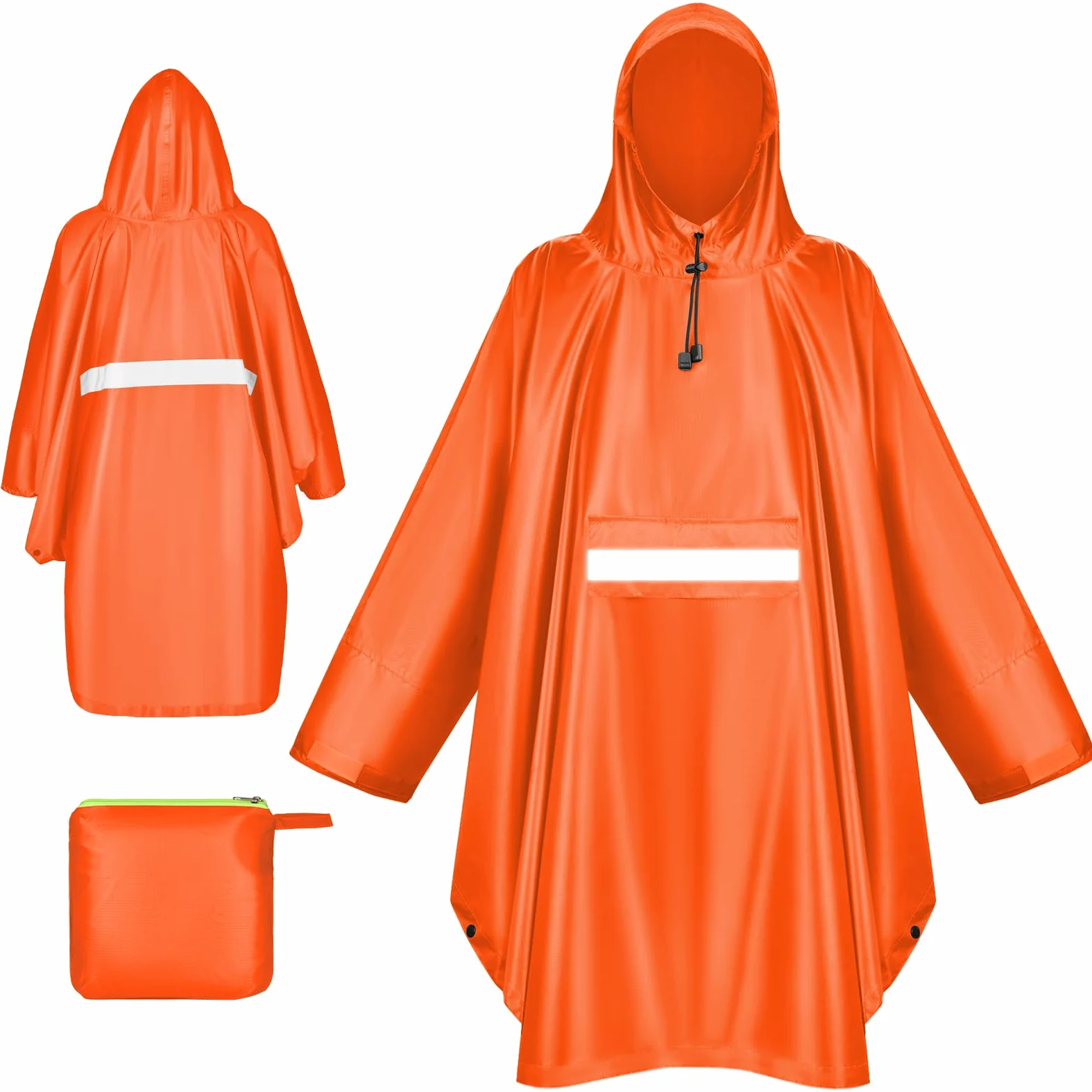 Veste de pluie imperméable pour femme, unisexe, légère, imperméable multi-usage pour l'extérieur, le camping, la randonnée et la pêche, orange, Taille Unique