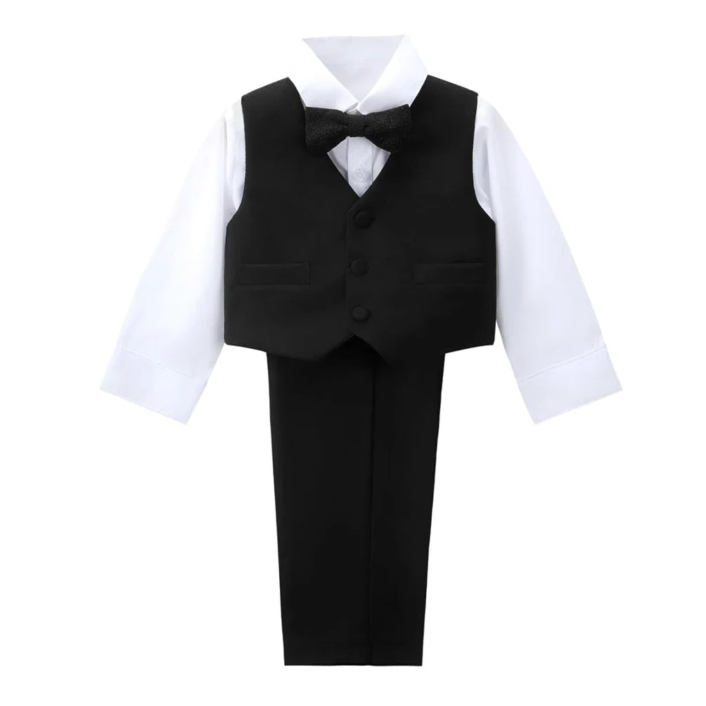 Lito Angels Smoking Costumes et Vestons Bebe Enfant Garcon, Ensemble 5 Pieces Costard avec Blazer Gilet Chemise Noeud Papillon et Pantalon, Styles Classique et Brillant