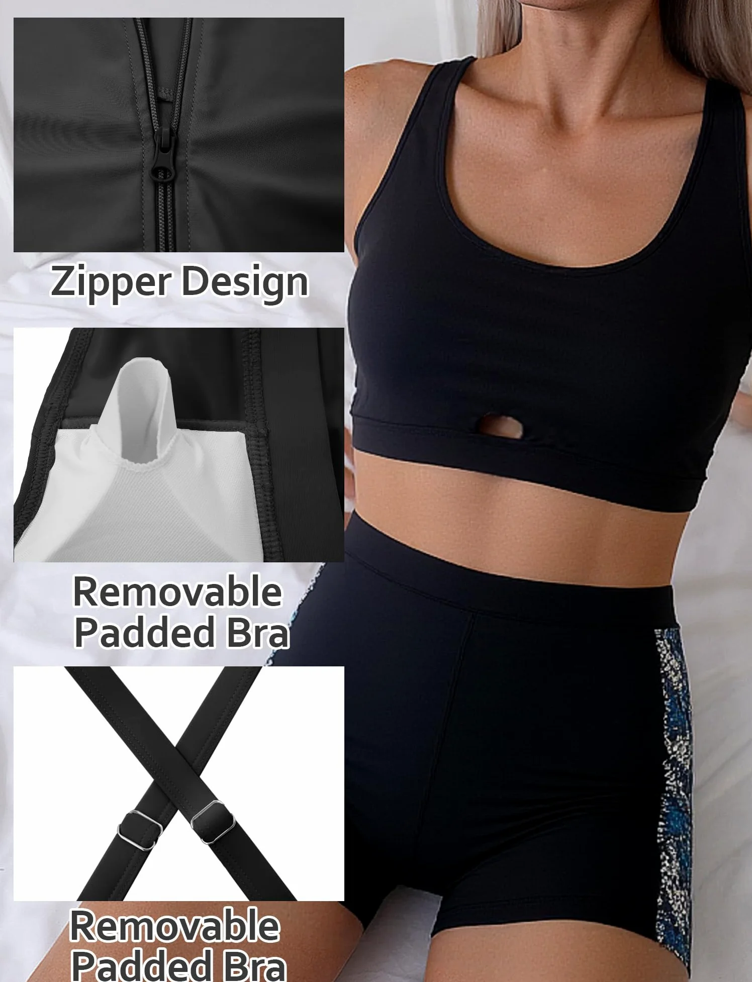 SEAUR Ensembles Rashguard pour Femmes Maillot de Bain Anti-UV avec Zip + Shorty Ensemble Maillot de Surf Plage S-XL
