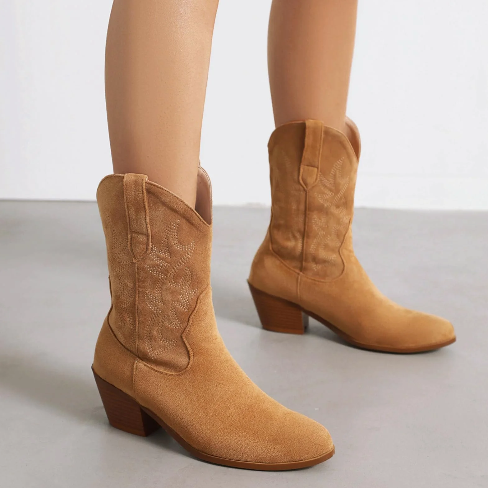 rismart Femme Western Bottes de Cowboy mi-mollet Brodée Chaussures de Cowgirl