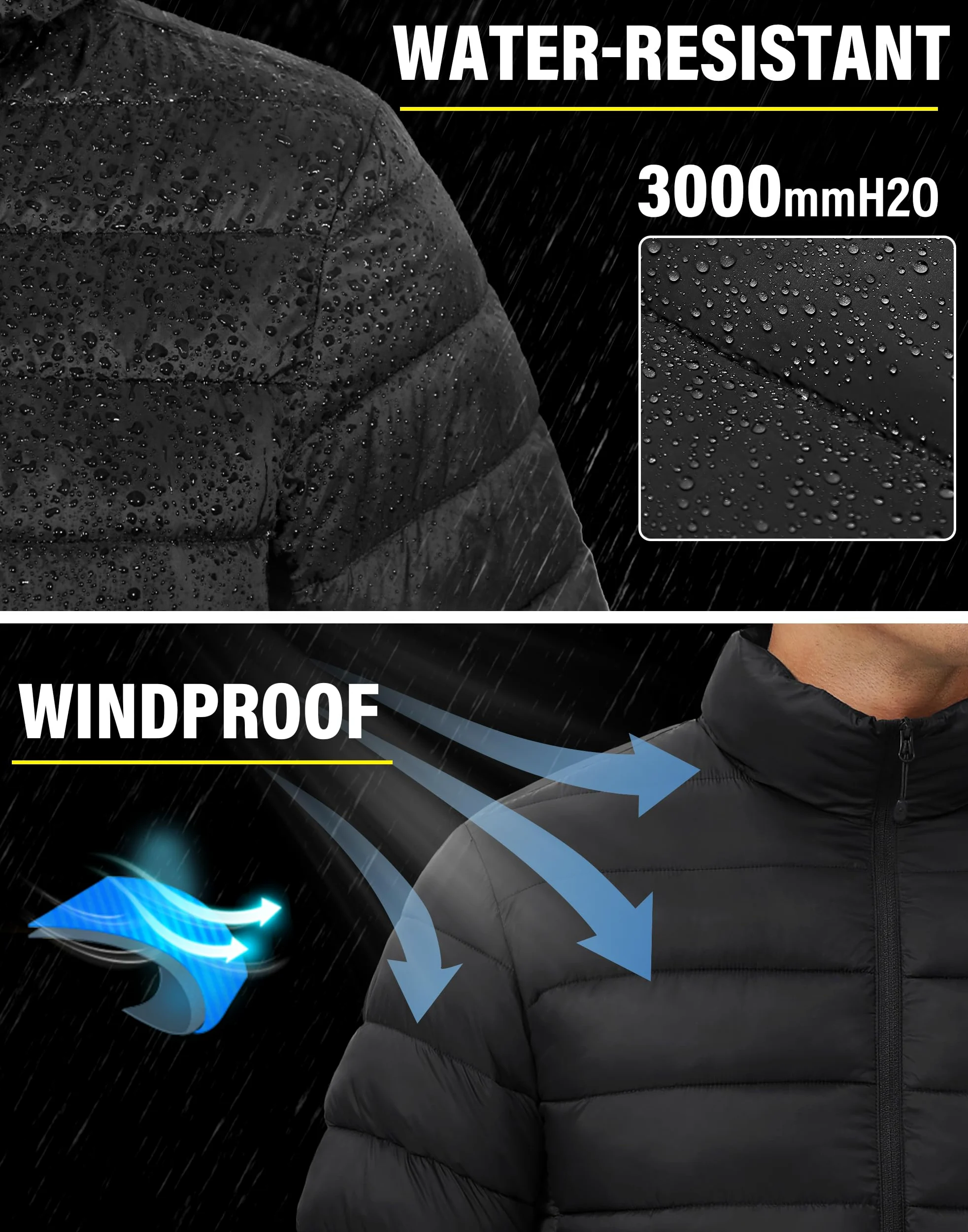 Pioneer Camp Veste matelassée homme - Veste de transition légère et chaude style doudoune, imperméable et coupe-vent, manteau d'hiver avec 4 poches, pliable pour loisirs, randonnée et voyage