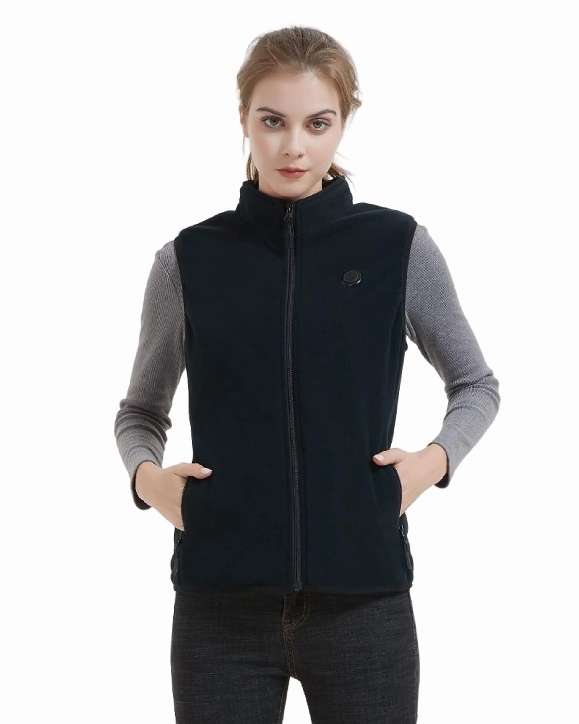 HEWINZE Polaire Gilet chauffant Femmes avec batterie incluse, veste chauffage usb, utilisée pour le ski, le camping, la pêche sur glace et d'autres activités de plein air.