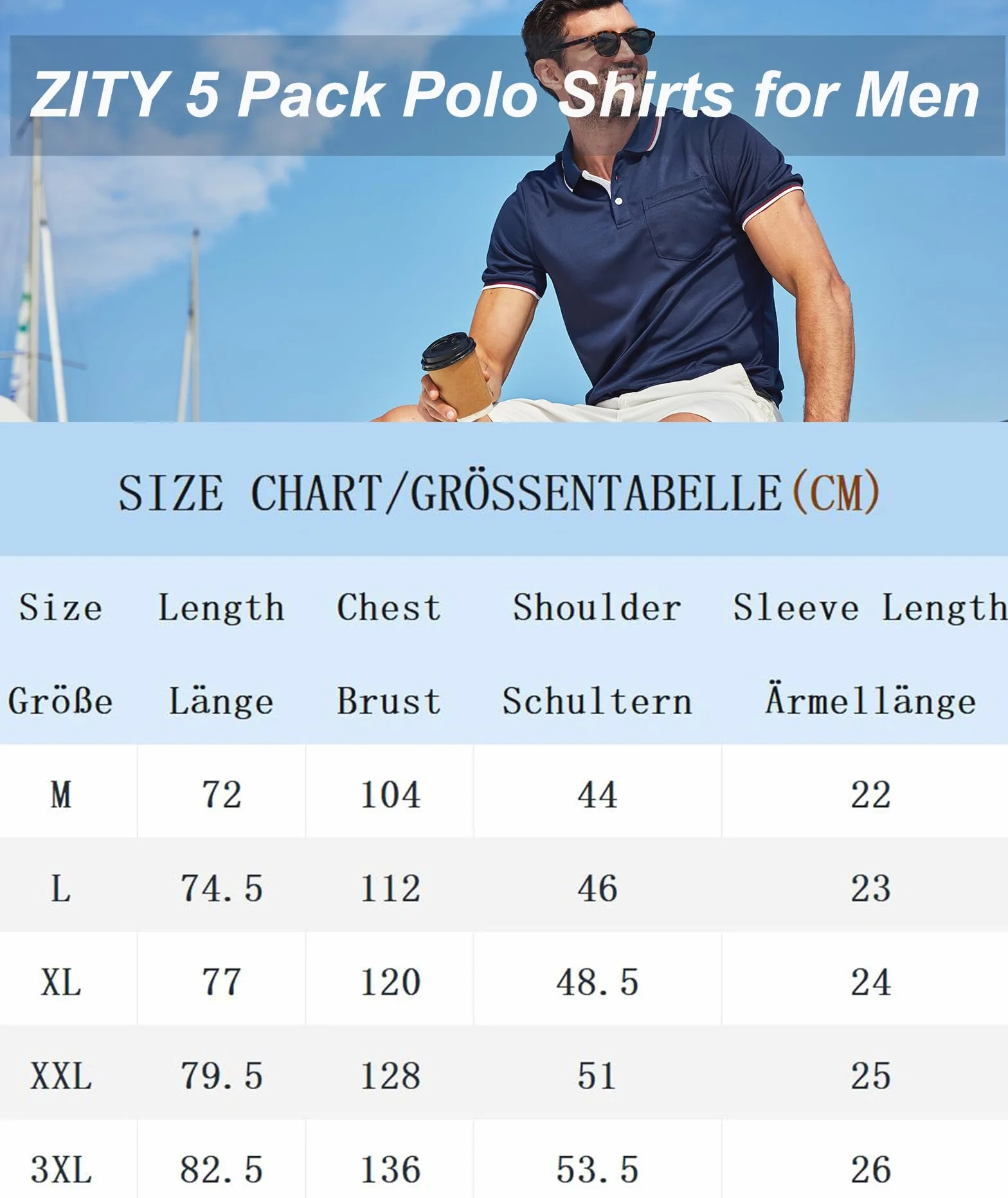 ZITY Lot de 5 Polo pour Homme Polo de Golf Manches Courtes Léger T Shirt pour Les Vacances Travail avec Boutons Printemps été Chemise Respirant