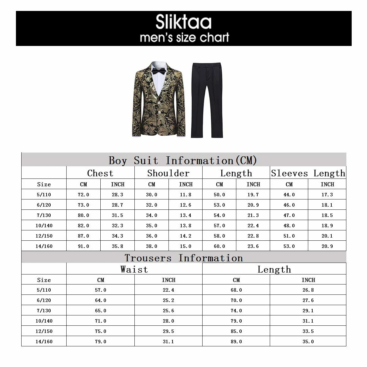 Garçon Costume 2 Pièces Classique Doré Floral Jacquard Slim Fit Toussaint Mariage Bal Tuxedo Veste et Pantalon 6 Couleurs
