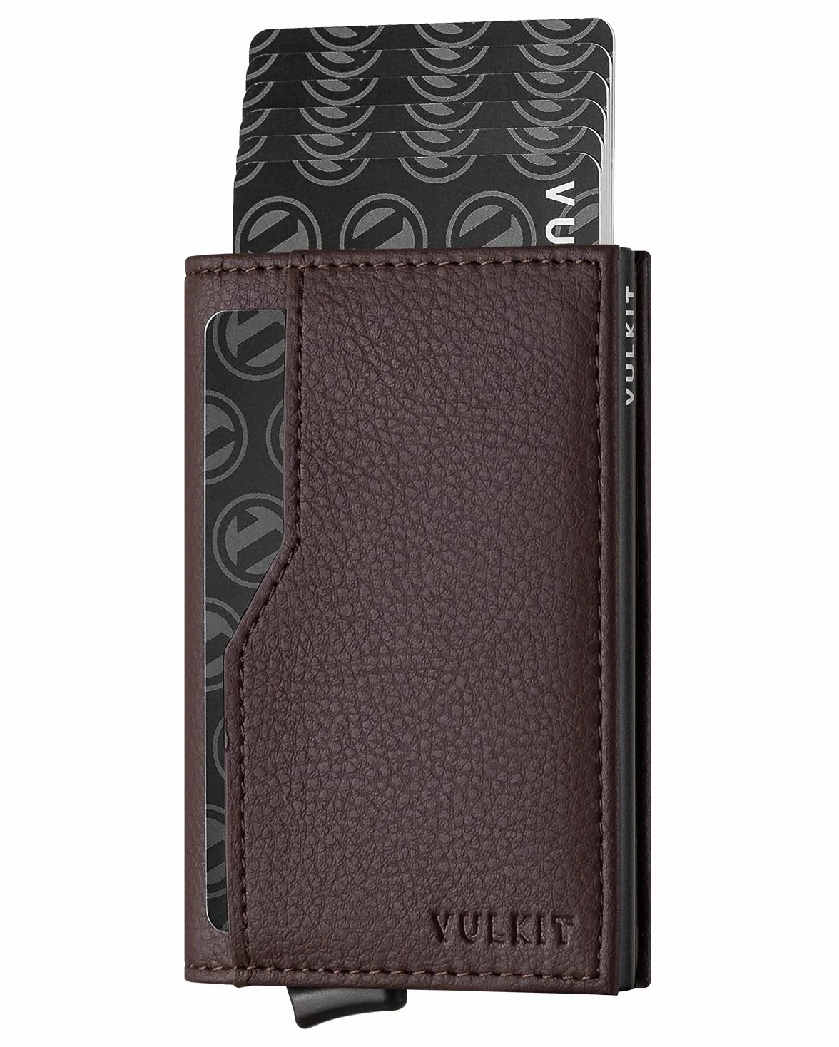 VULKIT Porte Cartes de Crédit avec Double Fenêtre d'Identification RFID Bloquant Le Portefeuille Automatique de Cartes Pop Up pour Cartes et Billets
