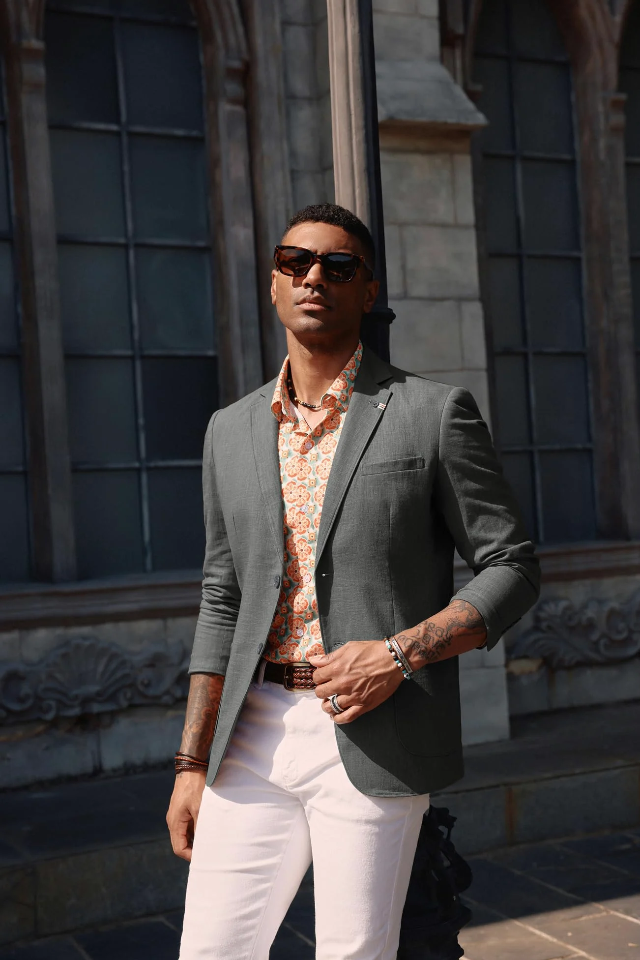 PJ PAUL JONES Blazer décontracté en coton et lin pour homme - Léger - 2 boutons - Non doublé