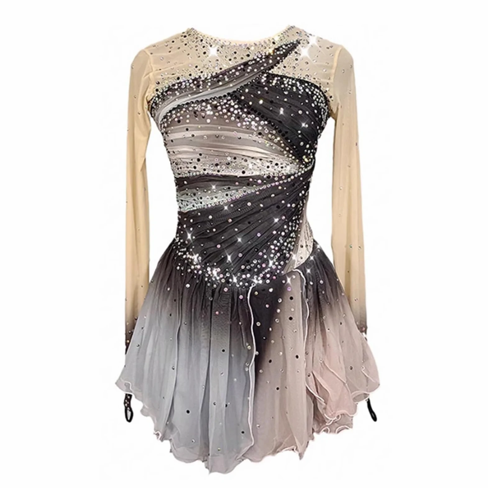 Robe De Patinage Artistique for Femme, Justaucorps De Danse Scintillant, Tenue De Compétition De Patinage Sur Glace À Haute Élasticité