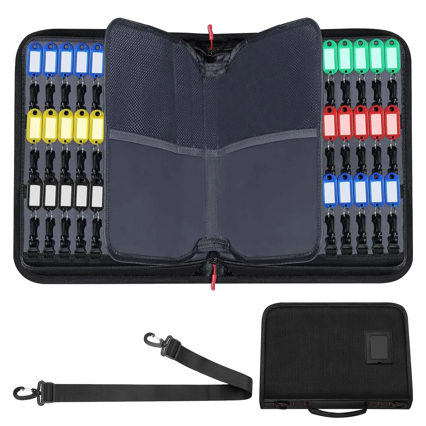 Rangement Clef Portable, Organisateur de Clef avec Fermeture Eclair, Sac à Clés Etanche et Ignifuge avec 54 Porte-Clés Colorés, Organisateur de Clés pour Bureaux, Hôtels