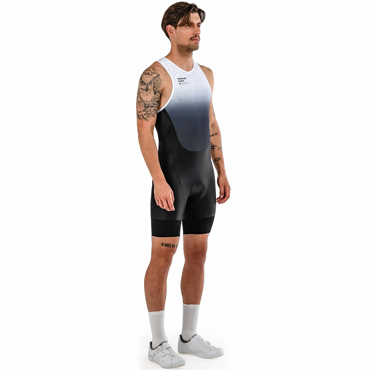 Santic Combinaison de triathlon pour homme - Une pièce - Sans manches - Rembourrée - Manches courtes - Trisuit - Triathlon - Haute élasticité - Séchage rapide