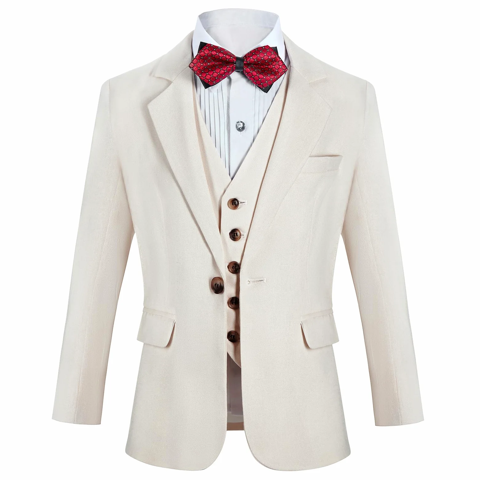 Costume 3 pièces en lin pour garçon, coupe ajustée, costume de mariage simple boutonnage avec étiquette de pointe, smoking