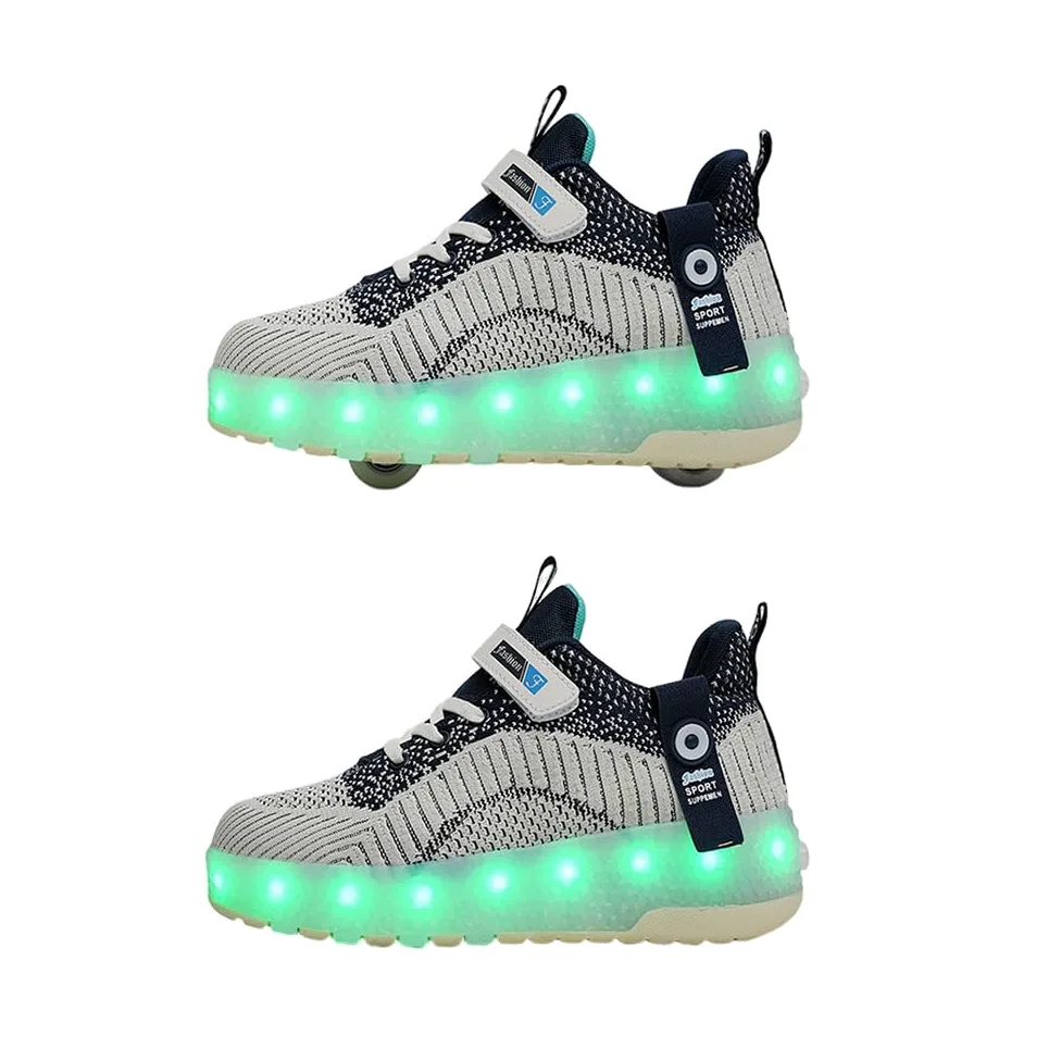 Hixingo Chaussures à Roulettes Lumière LED pour Enfants, Patins Rétractables 2 Roues Skateboard