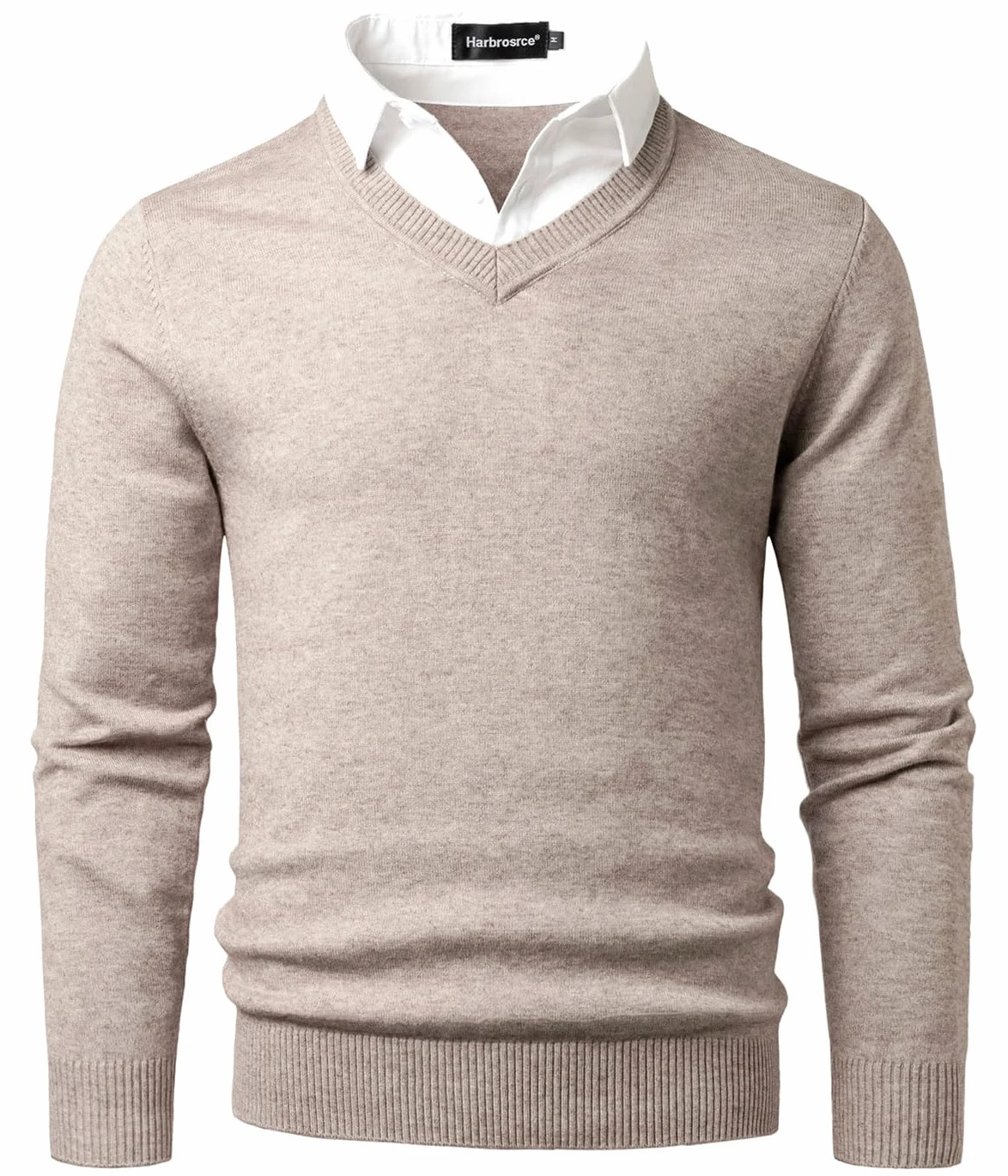 Pull en Maille Fine Homme V Neck Chandail Classique avec Col de Chemise Automne Hiver Tricot Basique Pullover Uni Sweaters