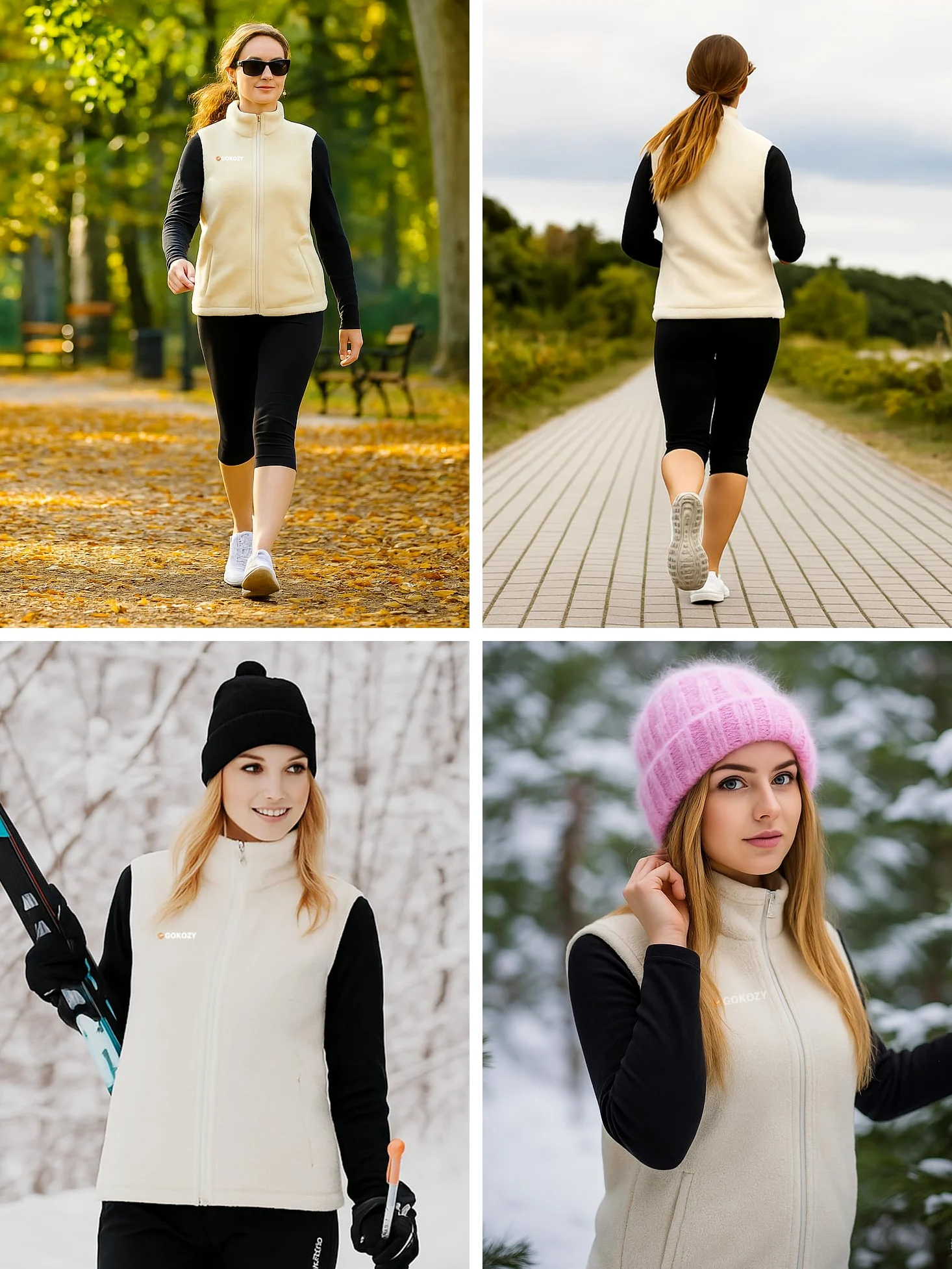 Gokozy Gilet Chauffant Électrique avec 7.4V Batterie ，Fleece Sherpa gilet chauffant femme 11 zones veste chauffante pour les Sports de Plein Air
