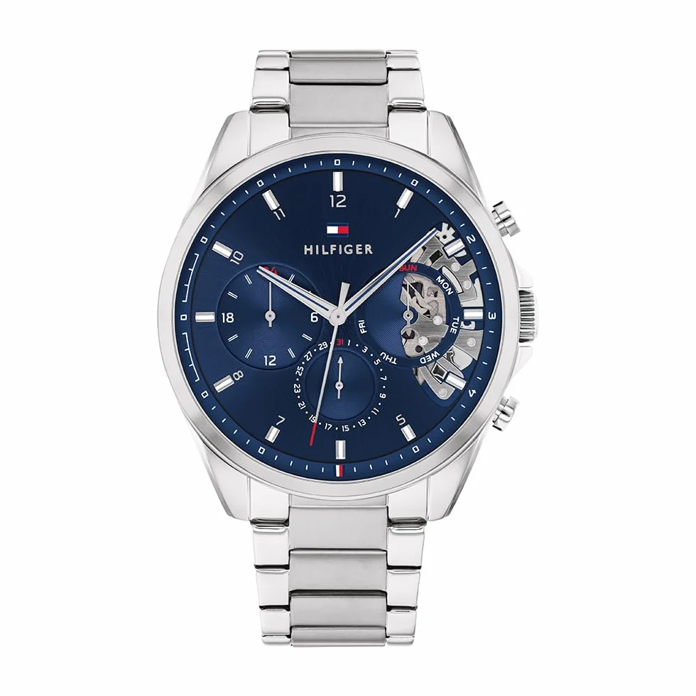 Tommy Hilfiger Montre Analogique Multifunction à Quartz pour homme avec Bracelet milanais en acier inoxydable et en piel