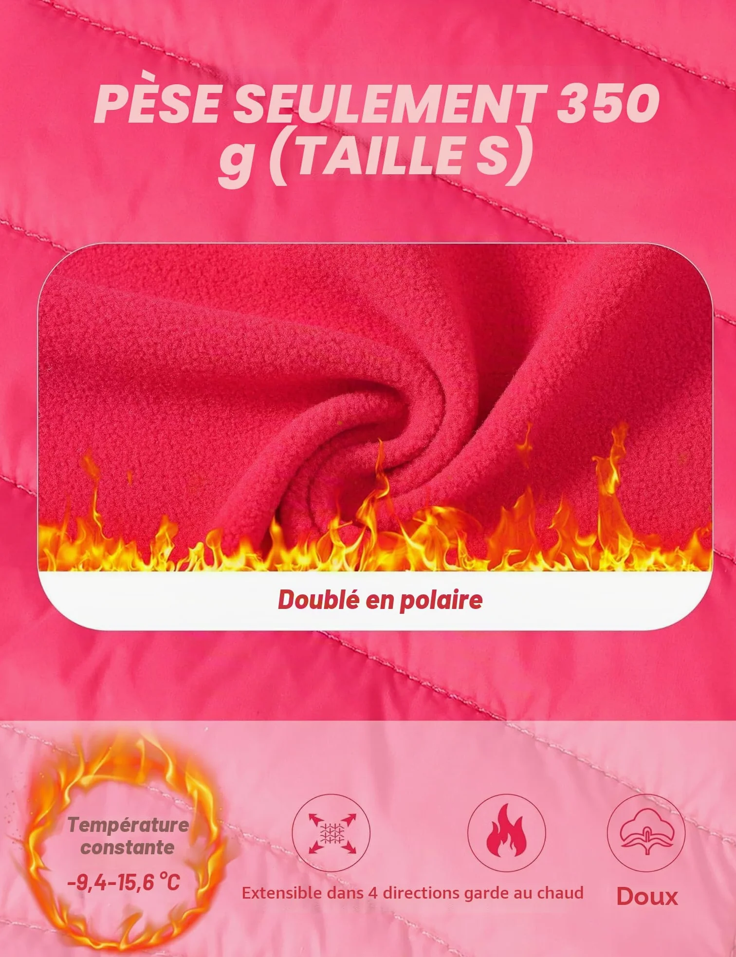 MoFiz Doudoune Femme Legere Veste Matelassée Blouson Veste Polaire Femme Chaude de Sport Randonnée avec Zip