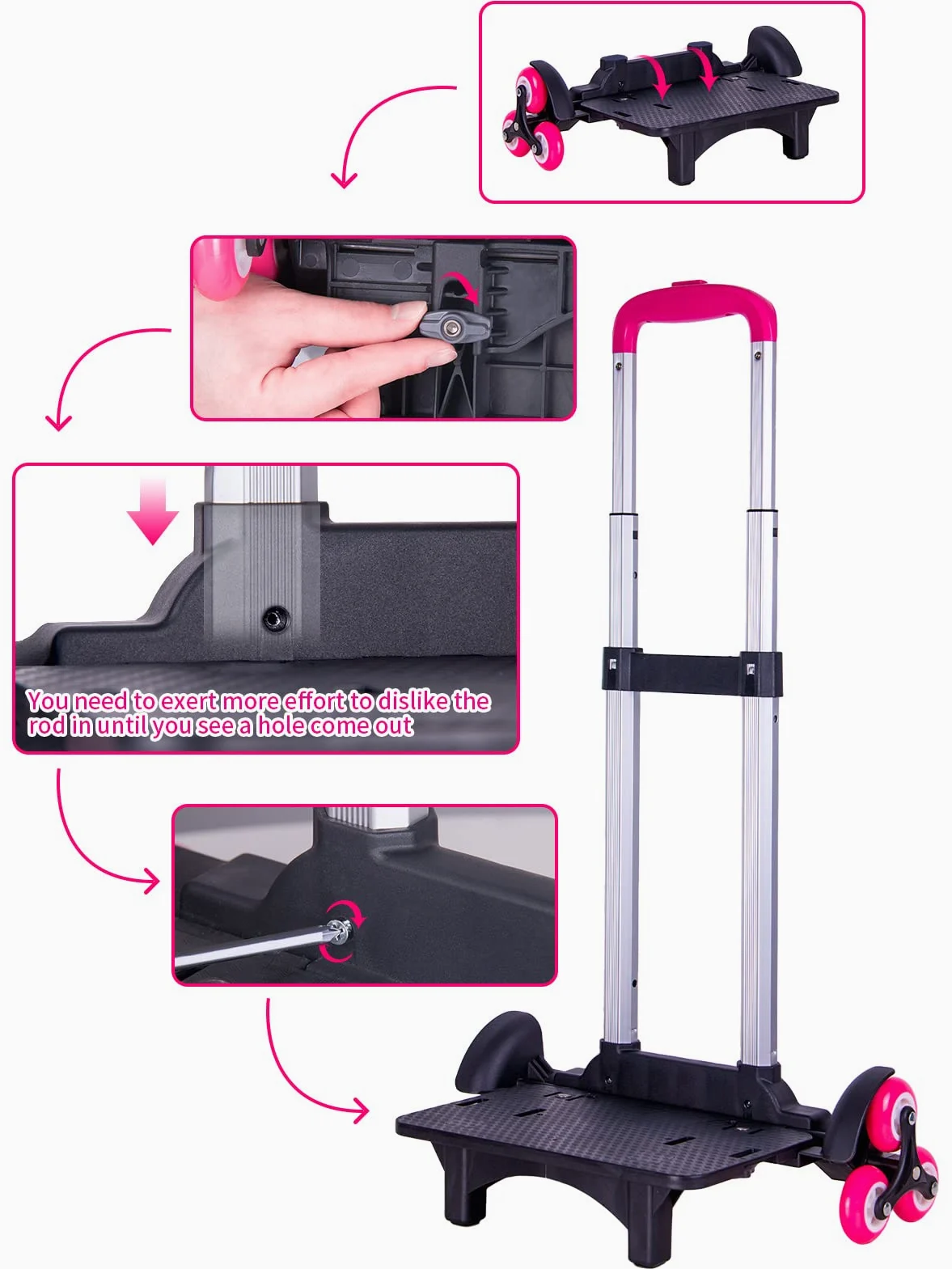 PROTAURI Chariot Pliable pour Cartable - Chariot à Main à roulettes pour Enfants, étudiants, Bagages - Chariot de Voyage avec Boucles