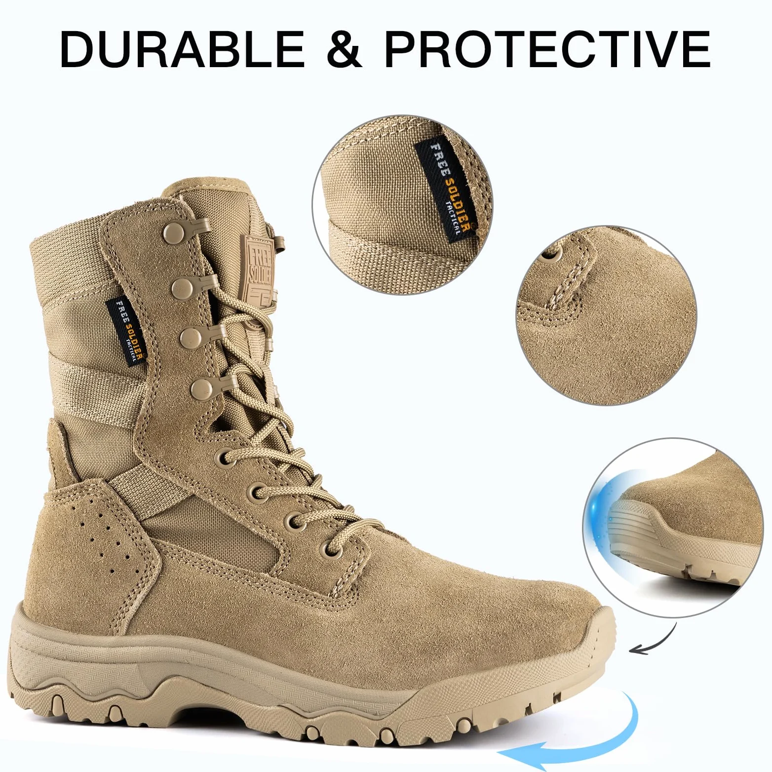 FREE SOLDIER Bottes Tactiques Femme 8 Pouces Légères Bottes de Combat Durables Bottes Militaires de Travail À L'Extérieur Bottes de Désert Pour Femme