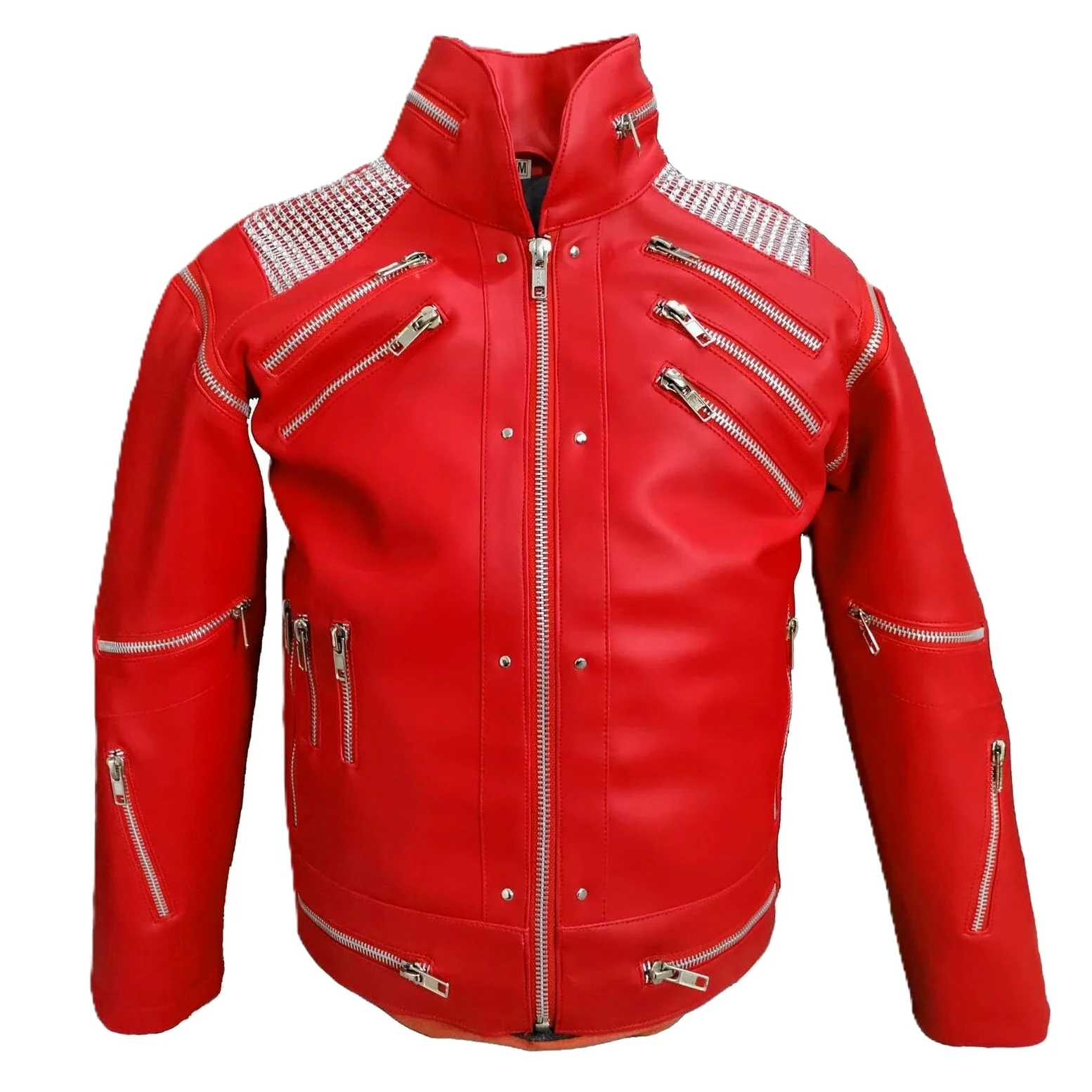 Veste en cuir pour homme style années 80 Rouge et noir