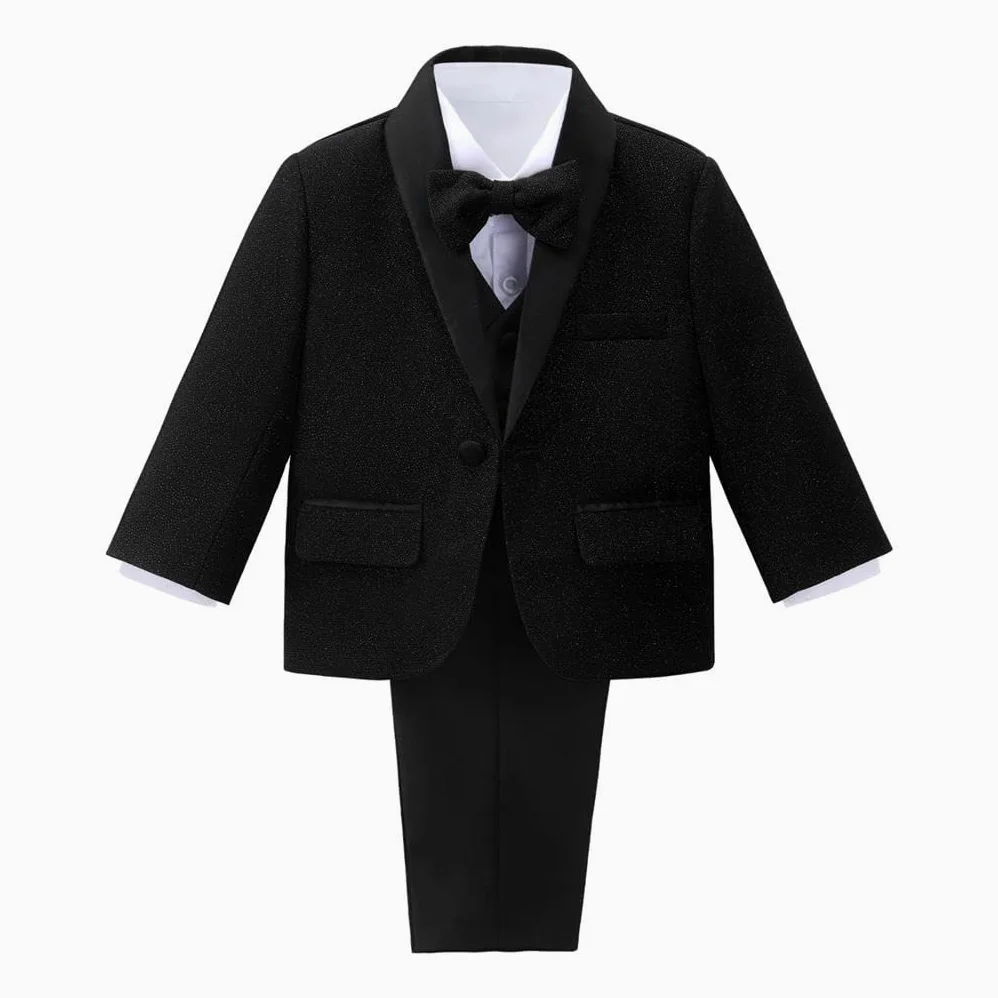 Lito Angels Smoking Costumes et Vestons Bebe Enfant Garcon, Ensemble 5 Pieces Costard avec Blazer Gilet Chemise Noeud Papillon et Pantalon, Styles Classique et Brillant