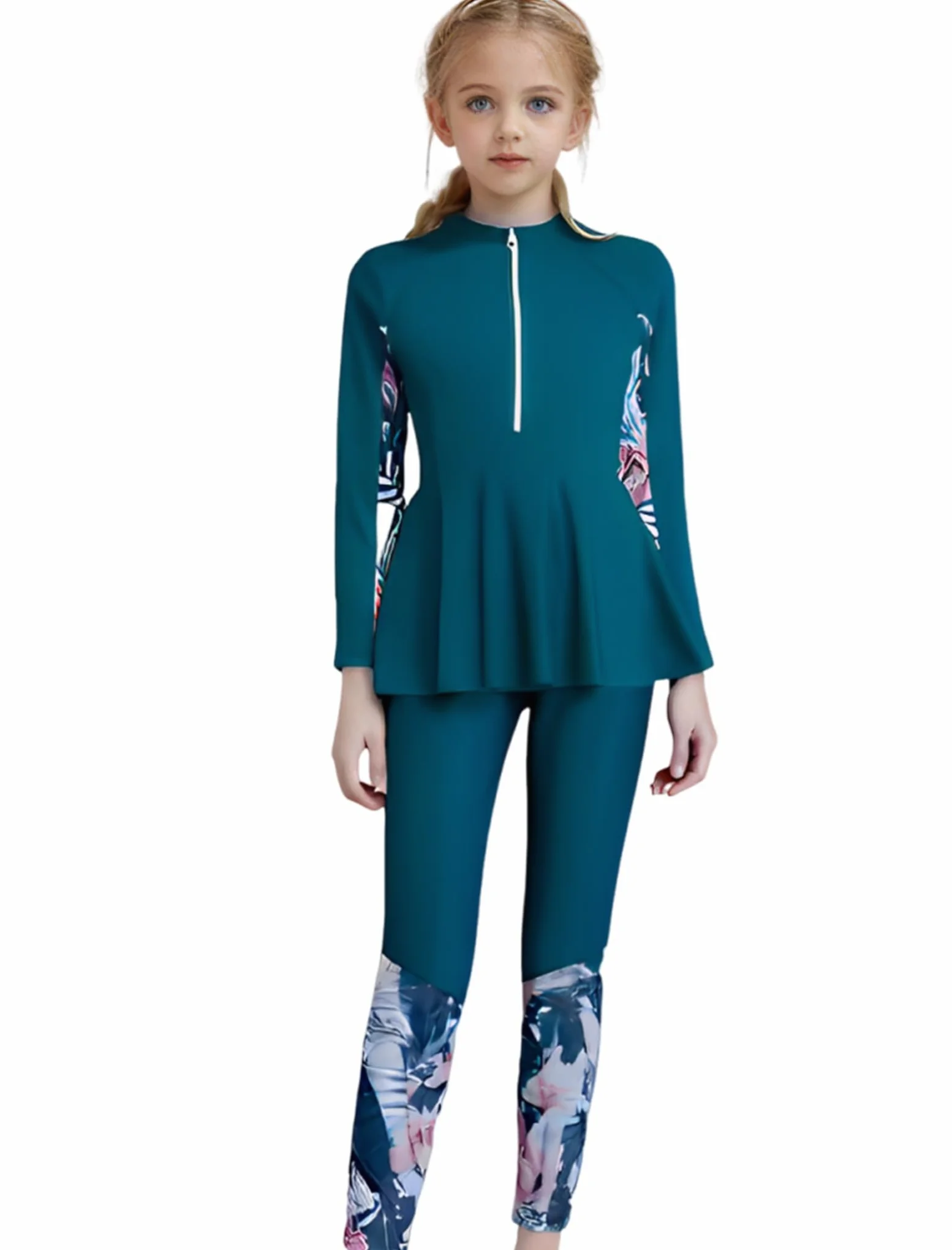 Odizli Maillot de bain burkini pour filles et enfants - Maillot de bain modeste à manches longues avec haut zippé et pantalon de bain musulman