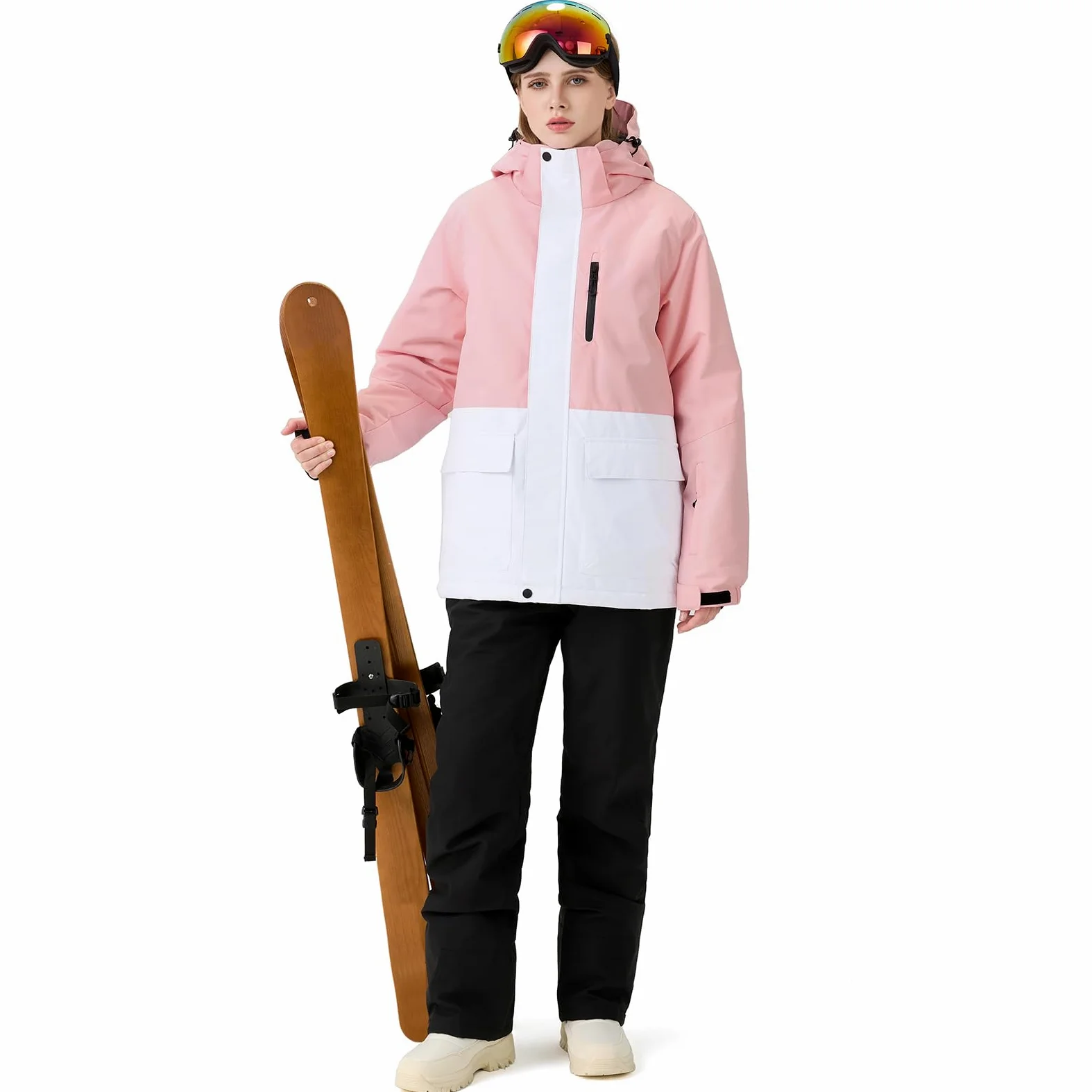 HOTIAN Ensemble veste et pantalon de ski pour femme - 2 pièces - Imperméable - Coupe-vent - Hiver - Chaud - Ski - Neige - Ensemble snowboard