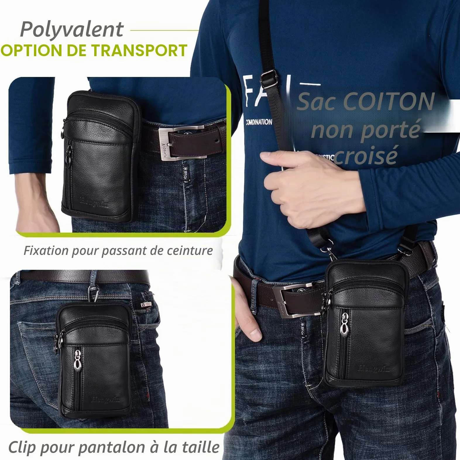 Mini Sacs à Bandoulière Homme, Petit Portefeuille Étui en Cuir Verticale Téléphone Holster pour iPhone 14 Pro Max, 14 Plus 13 Pro Max 12 11 XR SE Samsung S20 Porte Telephone Sport